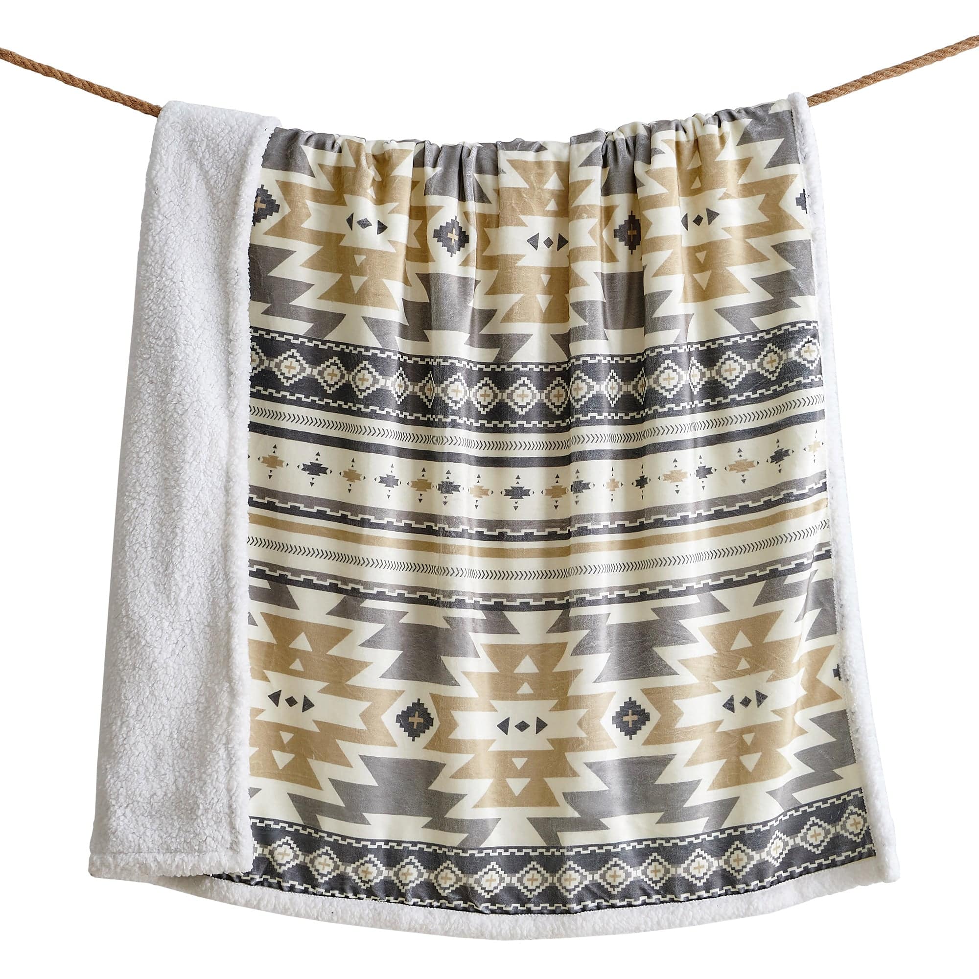 Desert Sage Campfire Sherpa Throw Blanket - Ultra Soft Warm Flannel Fleece for Cozy Indoor/Outdoor Use - Perfect for Camping, Picnics, Sofa & Bed