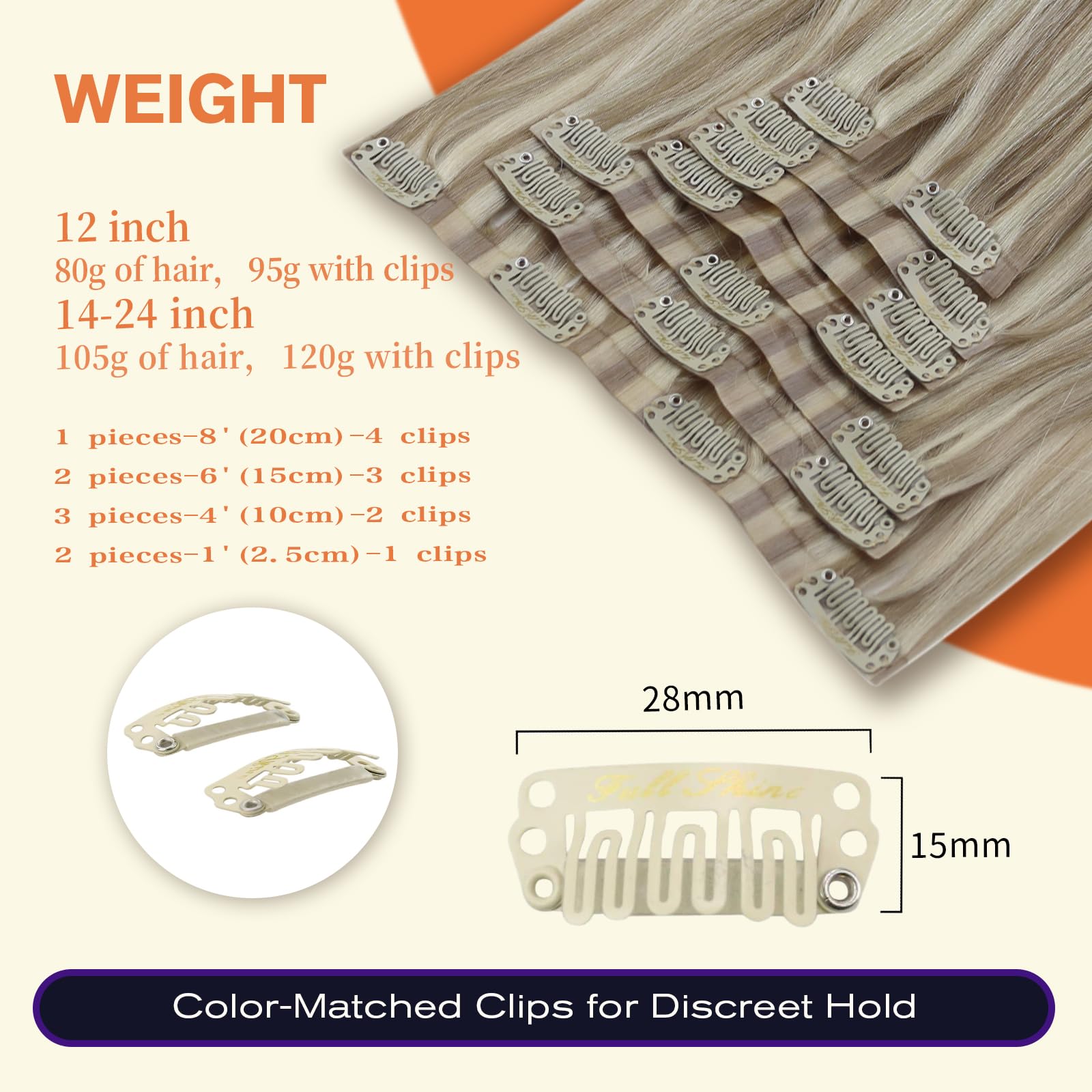 Ash Blonde Clip in Hair Extensions 16 Inch 8pcs 120g - 100% Real Human Hair with Thick Ends & Seamless Blonde Highlights | Perfect for Daily Styling, Parties & Special Occasions