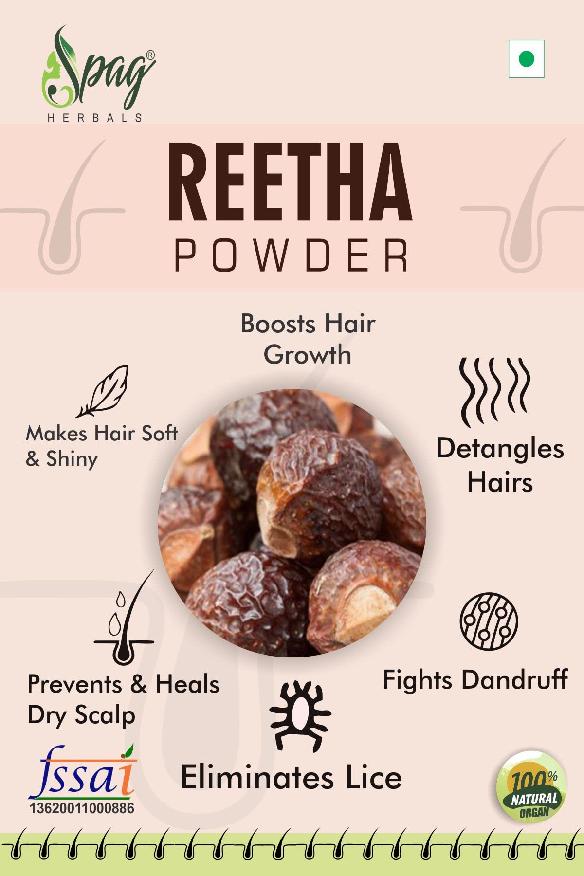 Premium Organic Reetha Powder for Hair Growth & Scalp Care - 100% Natural Soapnut Powder for Shiny, Strong Hair - 120g for DIY Hair Masks, Shampoos & Natural Cleansing
