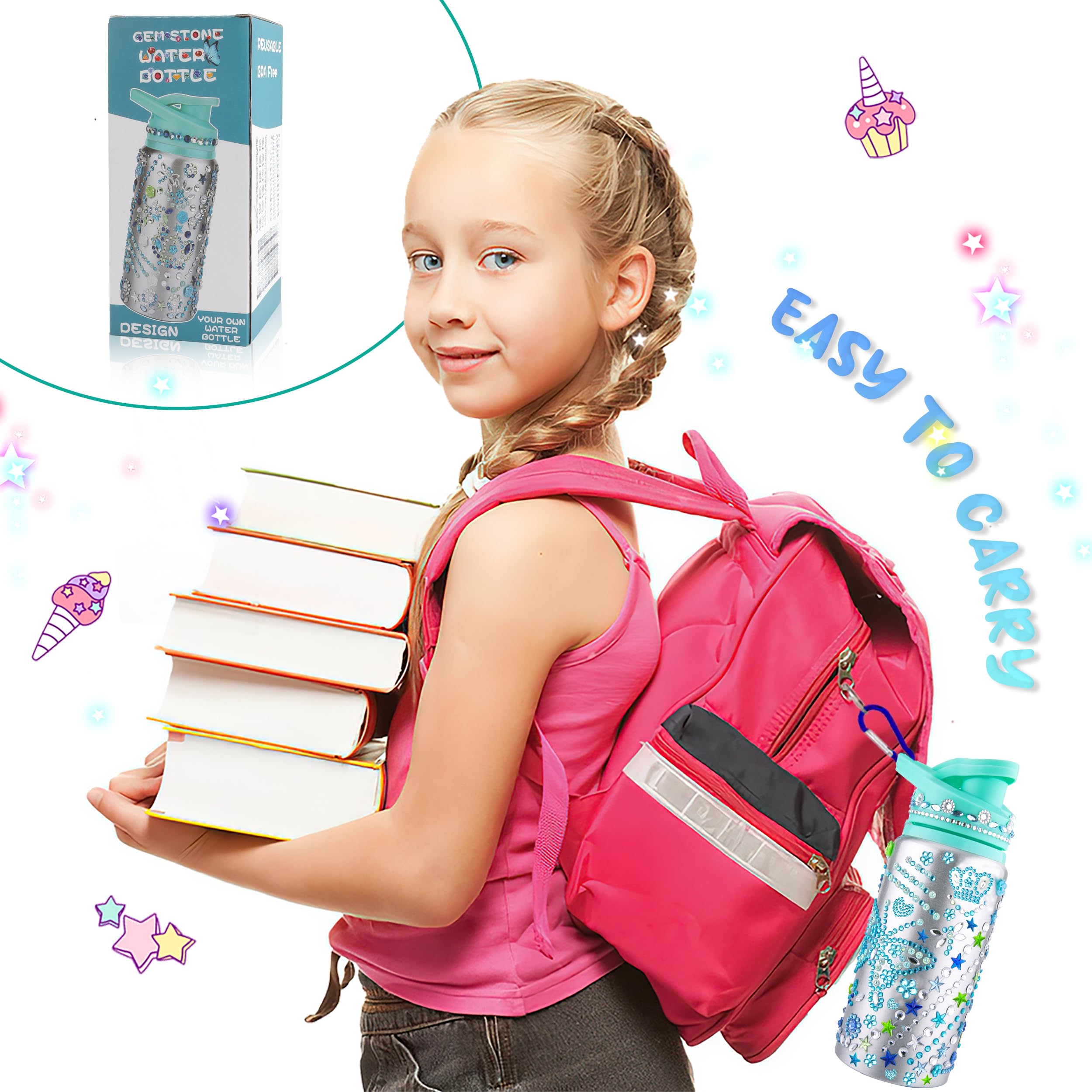 DIY Easter Basket Stuffers & Water Bottle Decorating Kit for Girls Ages 4-10 - Fun Easter Gifts & Creative Crafts for Kids, Teens - Perfect for Birthday Parties, Classroom Activities & Holiday Celebrations