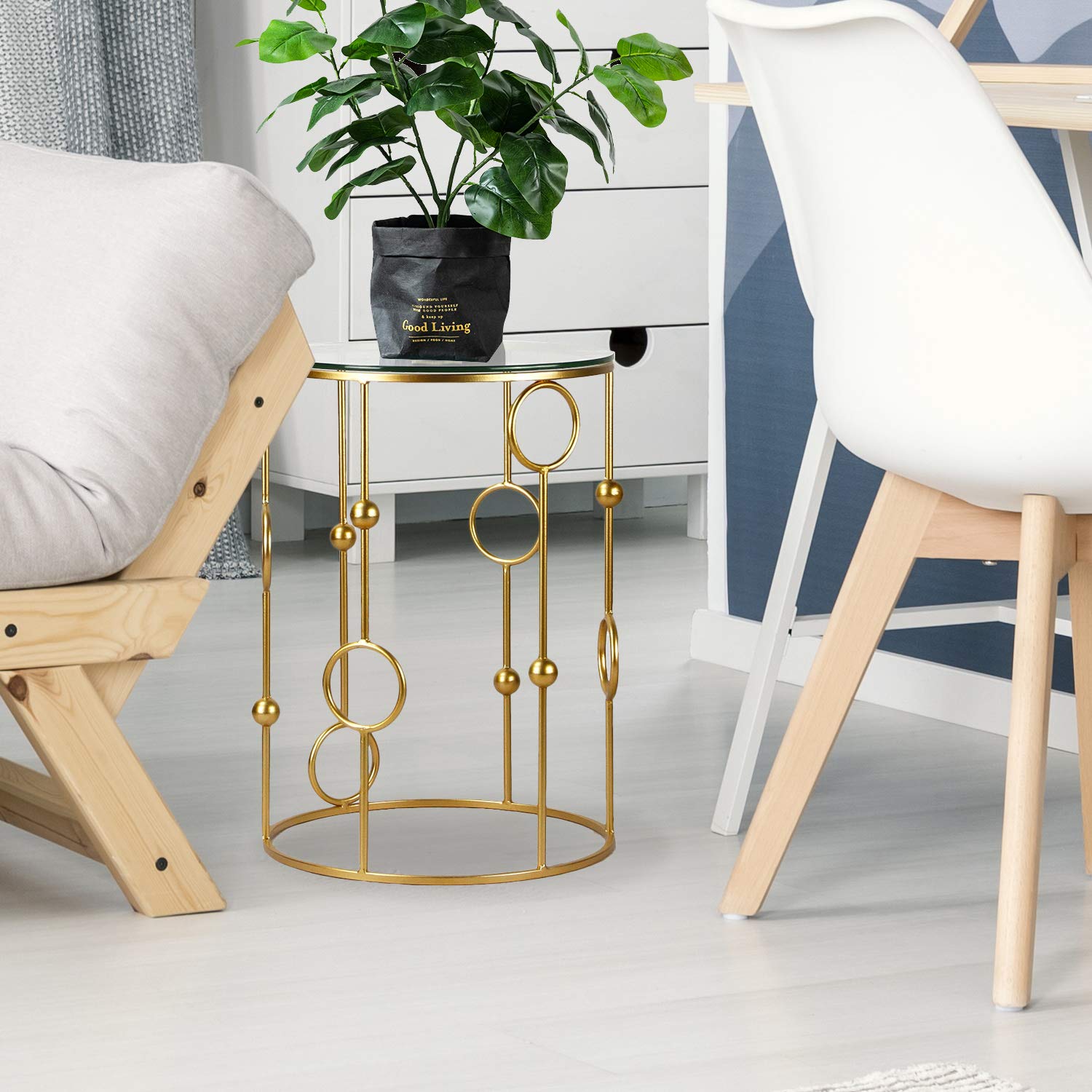Joveco Set of 2 Gold End Tables - Round Nesting Coffee Tables with Metal Base, Mid Century Modern Side Tables for Living Room, Bedroom & Entryway - Perfect for Small Spaces & Home Decor (Gold)