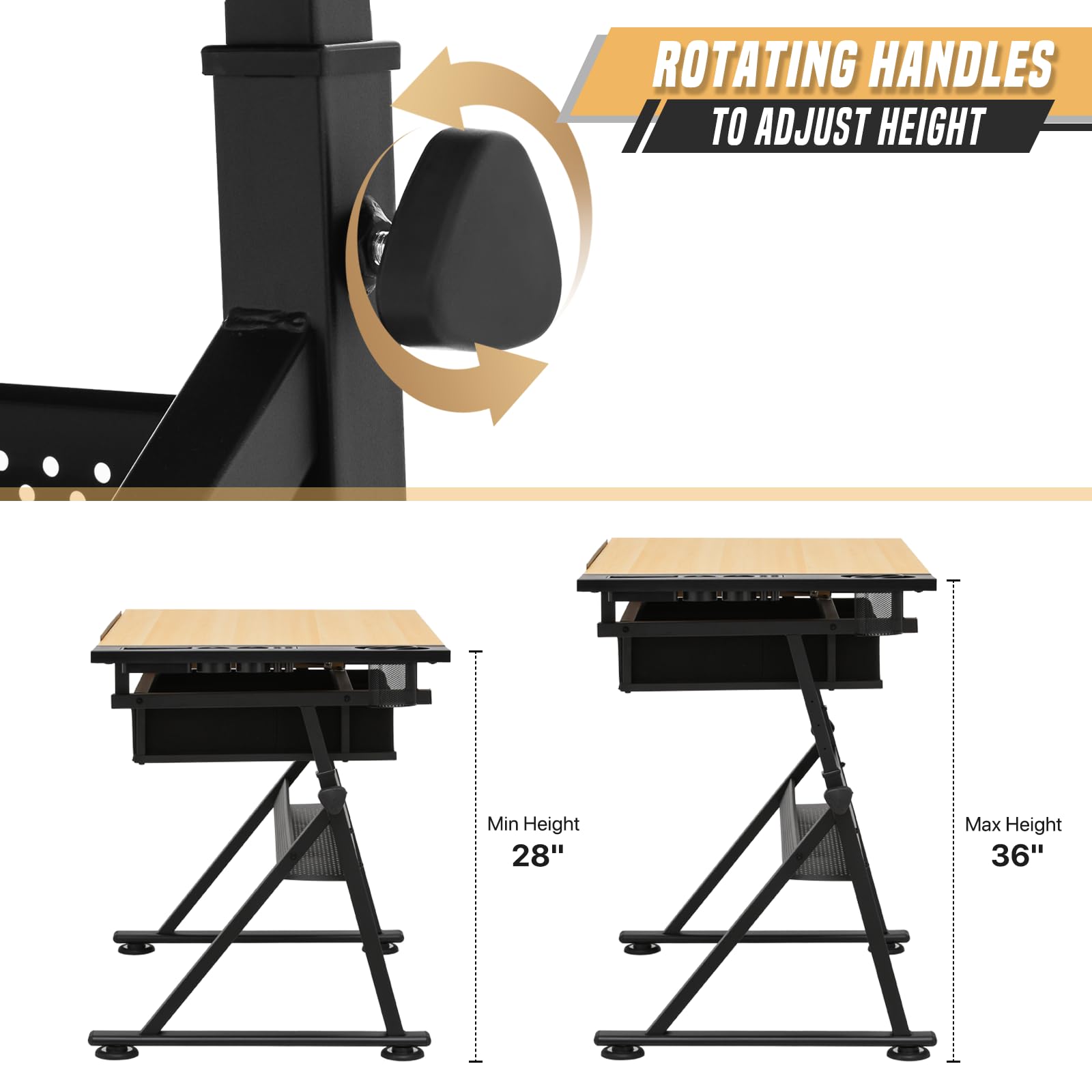 Adjustable Drafting Table & Stool Set - Art Desk with Slide-Out Table & Storage - Professional Drawing Table for Artists, Architects & Designers - Perfect for Home Studio, Office & Classroom Use - Natural Wood Finish