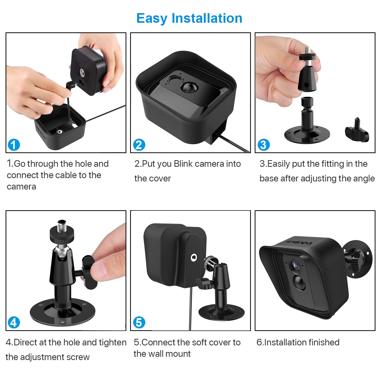 Frienda Blink XT Camera Wall Mount Bracket - Weatherproof 360° Adjustable Security Camera Mount with Silicone Cover for Blink XT Indoor/Outdoor Cameras (3-Pack, Black) - Perfect for Home Surveillance, Garage Monitoring & Outdoor Security