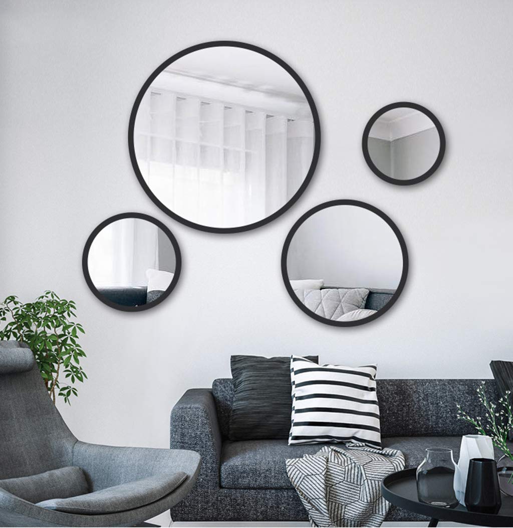 Rustic Modern Round Wall Mirror with Black Metal Frame - Bathroom, Entryway & Living Room Decor - Durable Dresser Mirror for Home Decor & Vanity Use