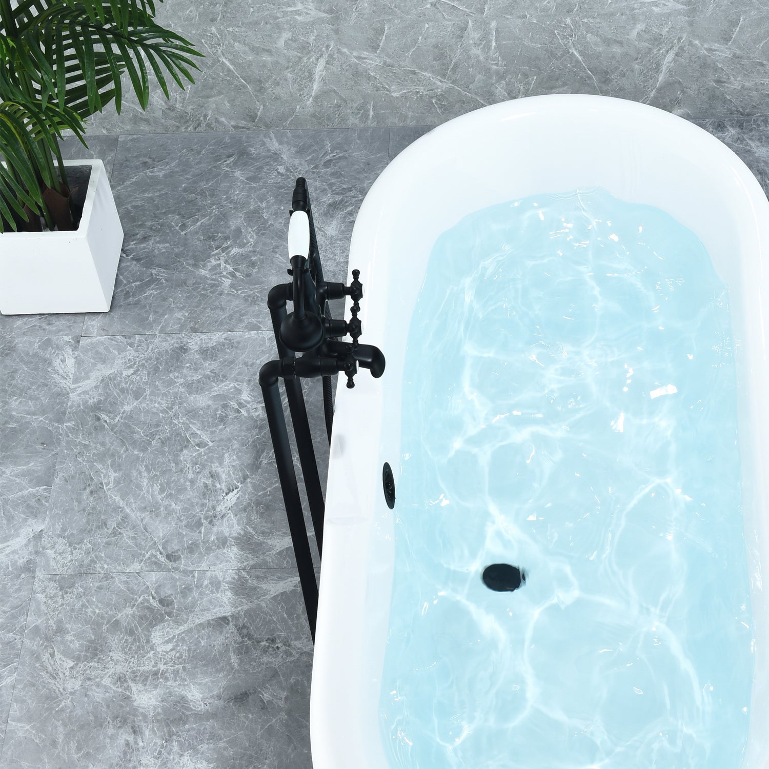 Vintage Style Cross Handle Claw Foot Floor Mounted Bathtub Filler with Hand Shower - Perfect for Classic Bathroom Renovations & Luxury Spa Experience