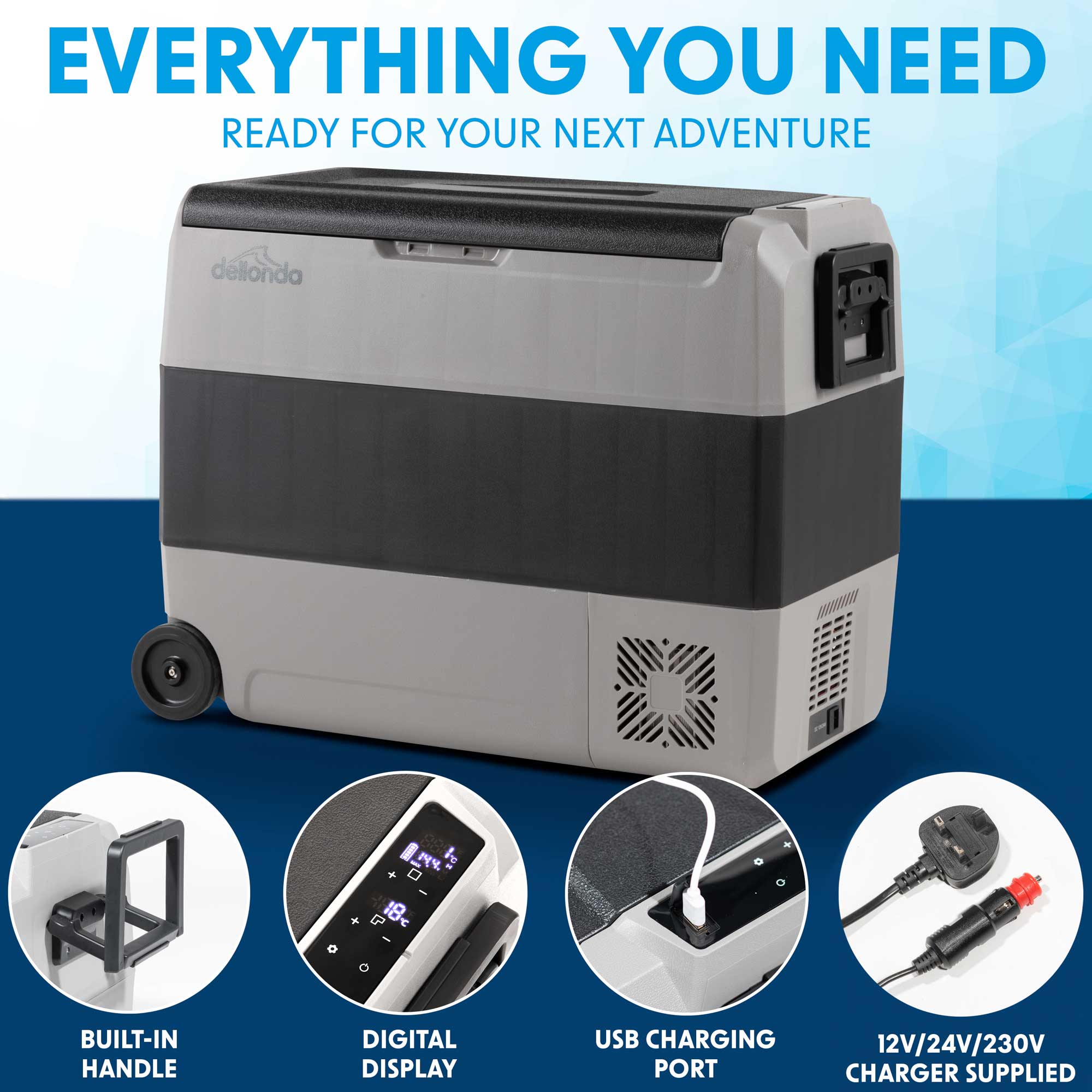 60L Portable Car Fridge Freezer - 12V/24V/230V Dual Zone Compressor Cooler for Road Trips, Camping & Outdoor Adventures - DL133 Model