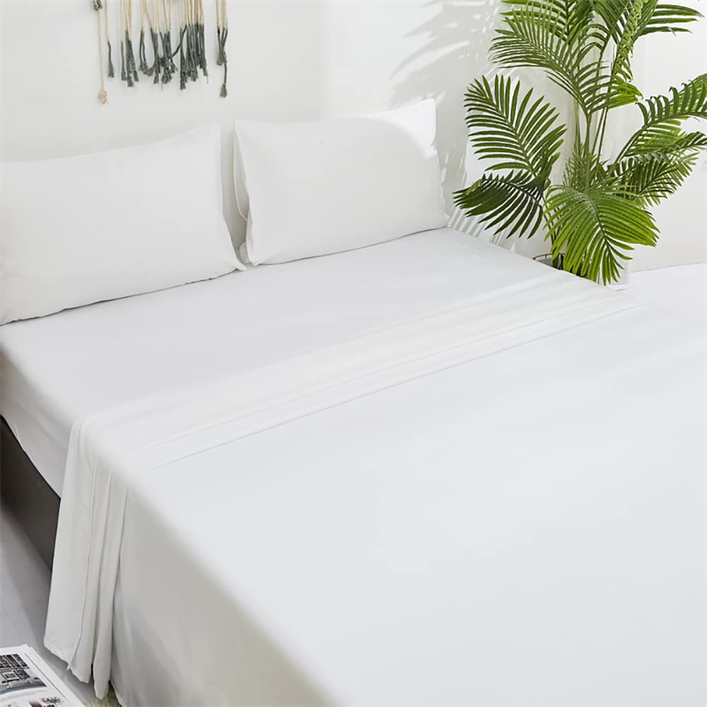Premium 4-Piece White Bed Sheet Set - Queen Size, 100% Cotton, Soft & Breathable (1 Fitted Sheet, 1 Flat Sheet, 2 Pillowcases) for Men & Women - Perfect for Home, Hotel, Dorm & Guest Room Comfort