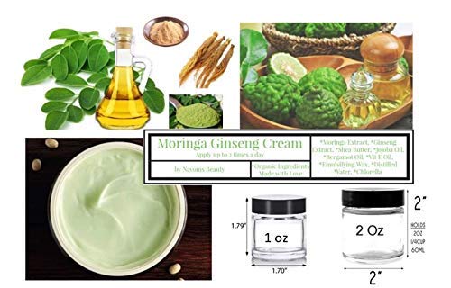 Organic Moringa Ginseng Face Cream with Bergamot & Vitamin E Oil - Anti-Aging Moisturizer for Dry Skin, Vegan & Cruelty-Free (2 oz) - Perfect for Night Routine & Daily Hydration