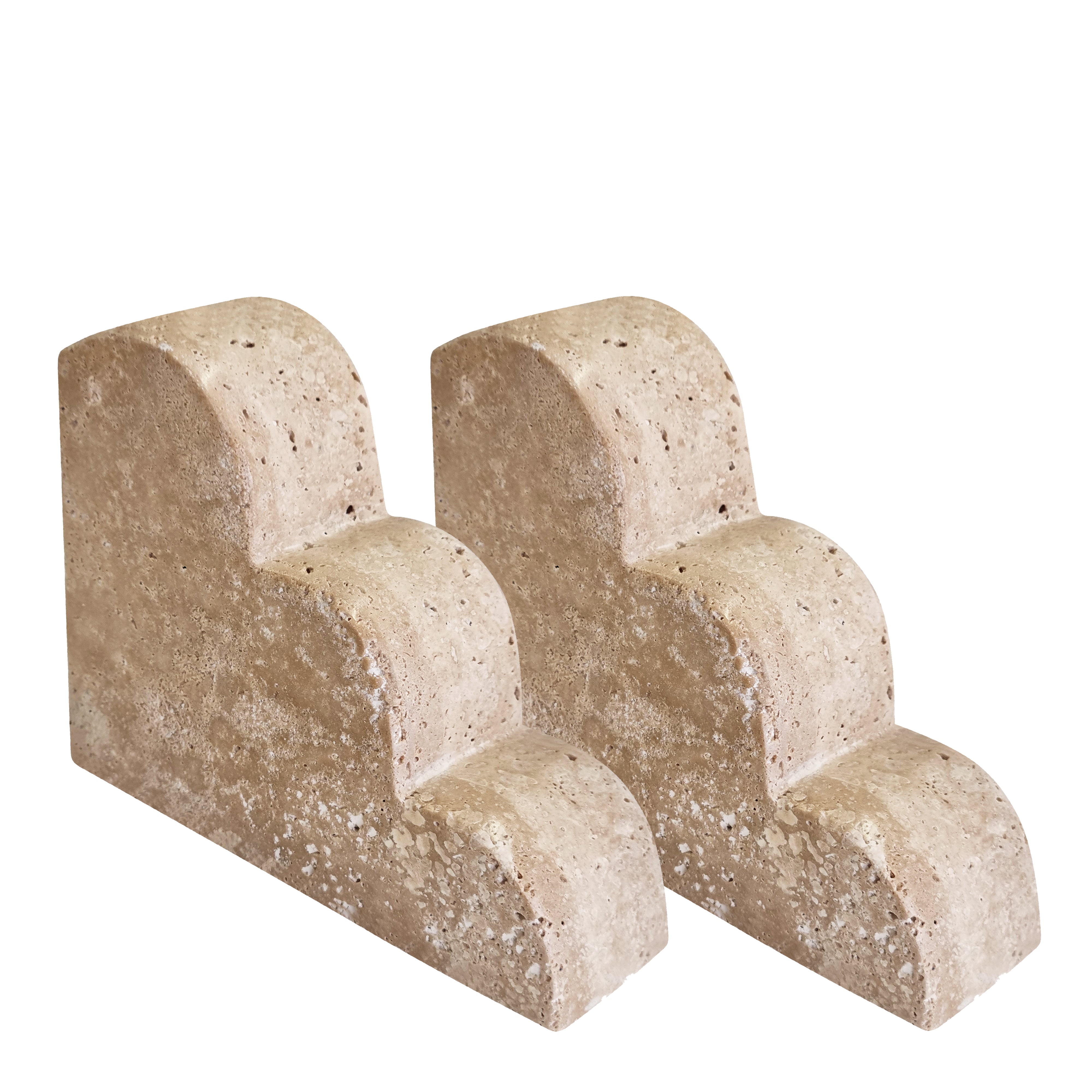 Maria Set of 2 Heavy Duty Bookends - 12.5x5x15cm Natural Travertine Marble Book Holder for Shelves, Office, and Home Decor