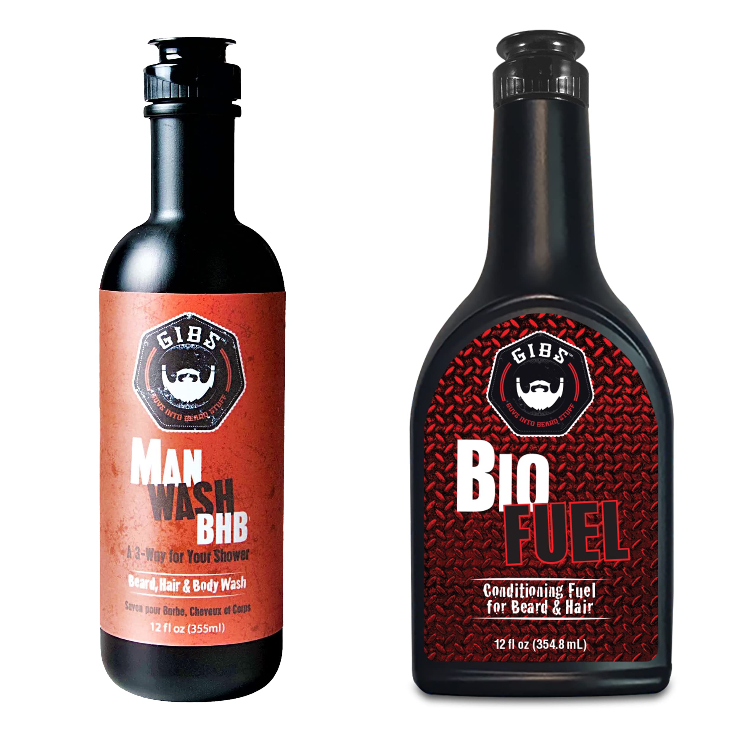 GIBS GROOMING ManWash & Biofuel 12oz Set - 3-in-1 Shampoo, Body Wash & Conditioner for Men | Natural Hair & Skin Care | Perfect for Gym, Travel & Daily Use