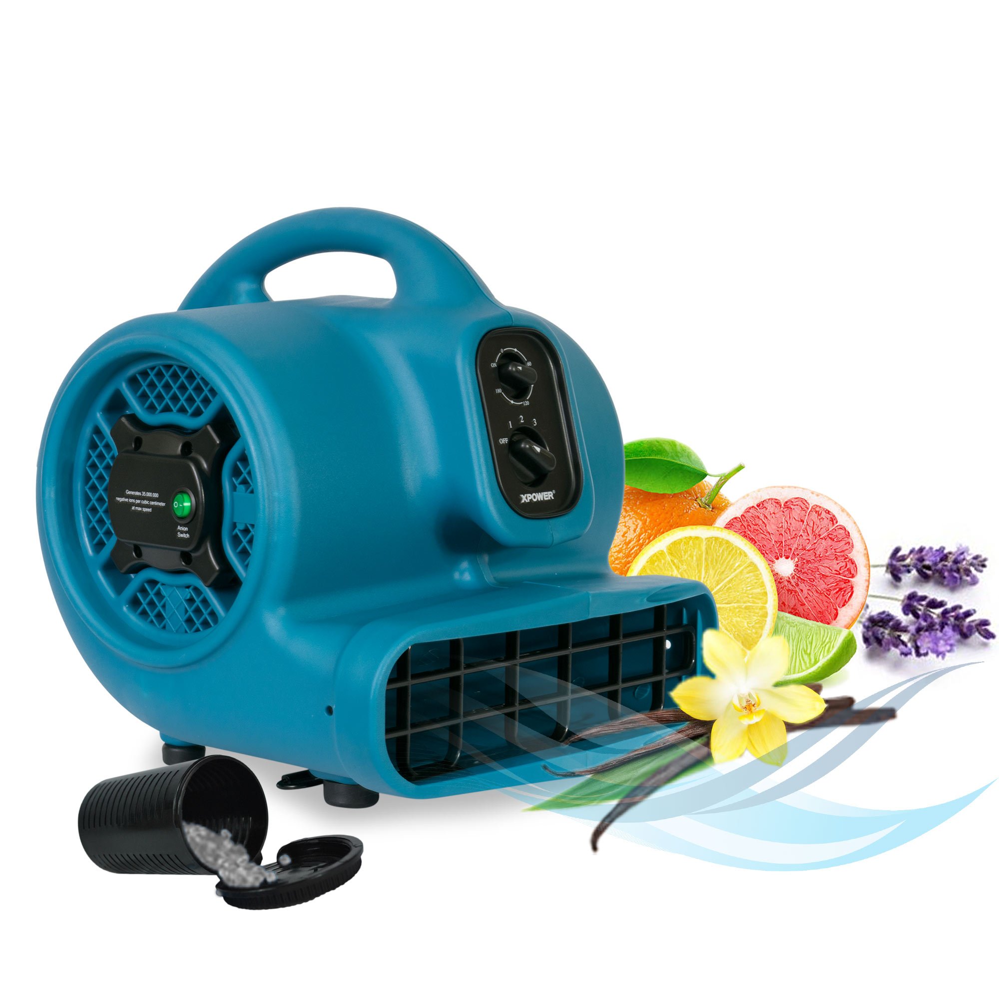 XPOWER P-450NT Scented Air Mover with Timer & Ionizer - 4 Aroma Beads Sample Packs Included | Portable Air Freshener for Home, Office, Spa | Eliminates Odors & Improves Air Quality