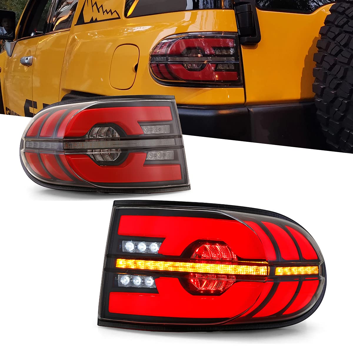 LED Tail Lights for Toyota FJ Cruiser 2006-2020 - Clear DRL Taillight Assembly with Turn Signal - Direct Replacement Auto Accessories for Off-Road & Daily Driving