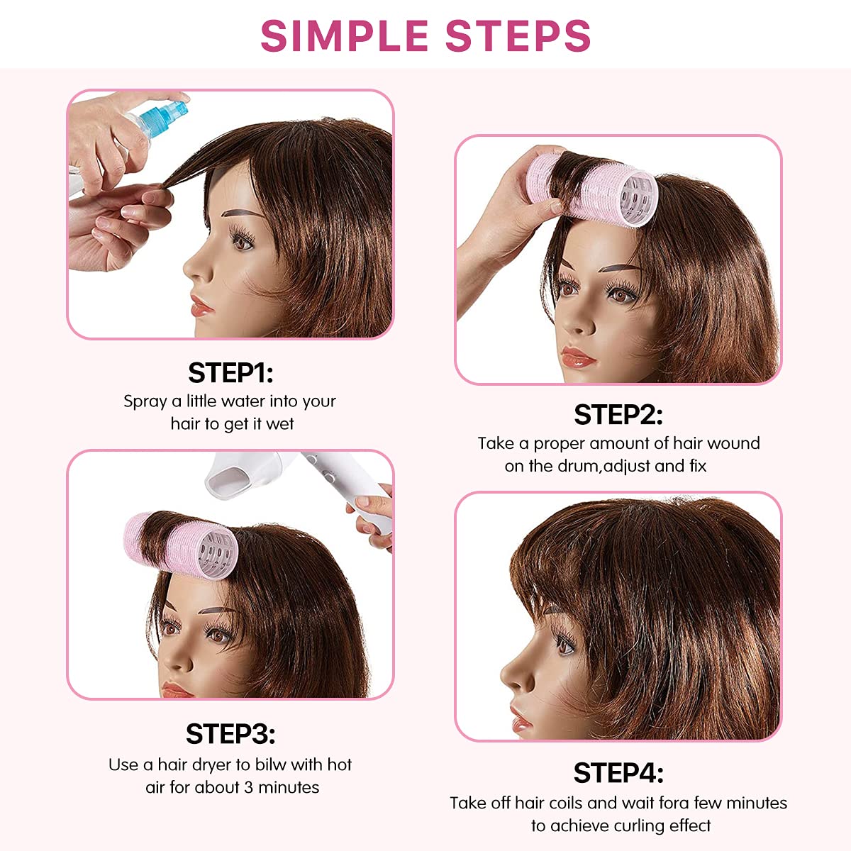 34-Piece Hair Rollers Set with 24 Self-Grip Curlers (18mm-40mm) & 10 Duckbill Clips - Professional Hair Styling Tools for Men, Women & Kids - Perfect for Salon, Home Use & DIY Hairstyles