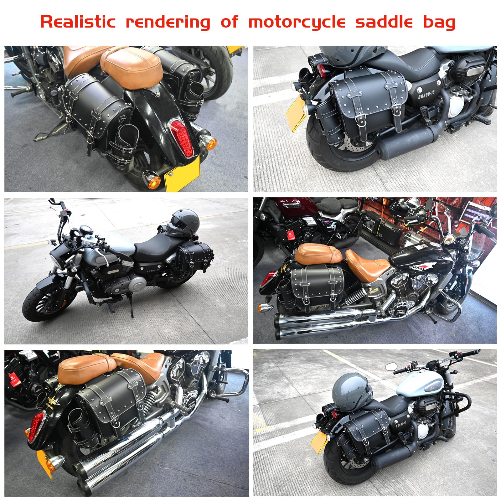 Premium High-Density Leather Motorcycle Saddlebags - Universal Throw Over Panniers with Waterproof Design, Cup Holder & Side Tool Storage (1 Pair, Black) | Ideal for Harley, Cruiser & Touring Bikes - Road Trips & Daily Commuting