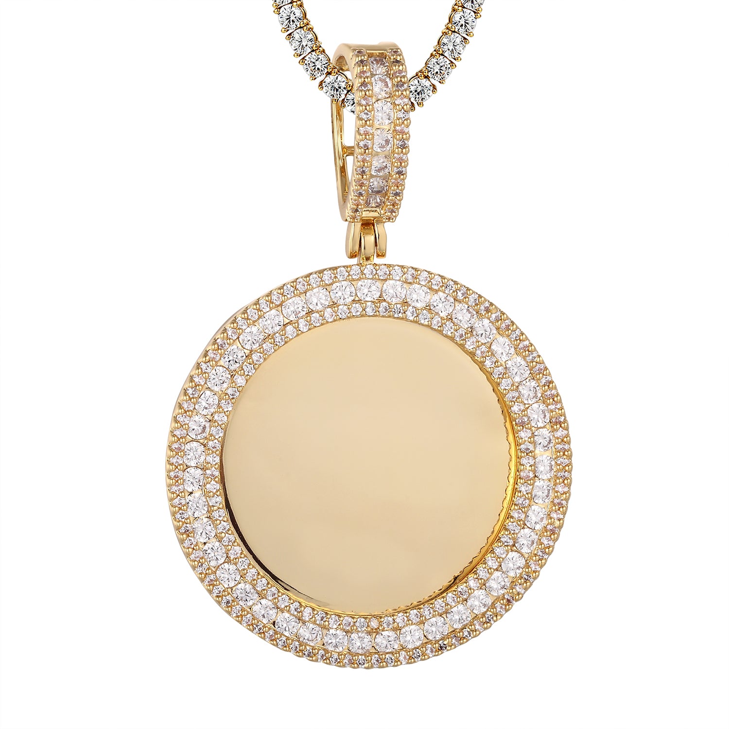 Round Circle Picture Pendant - 3 Row Solitaire Photo Locket for Necklace - Perfect for Memorial Jewelry, Gifts & Keepsakes