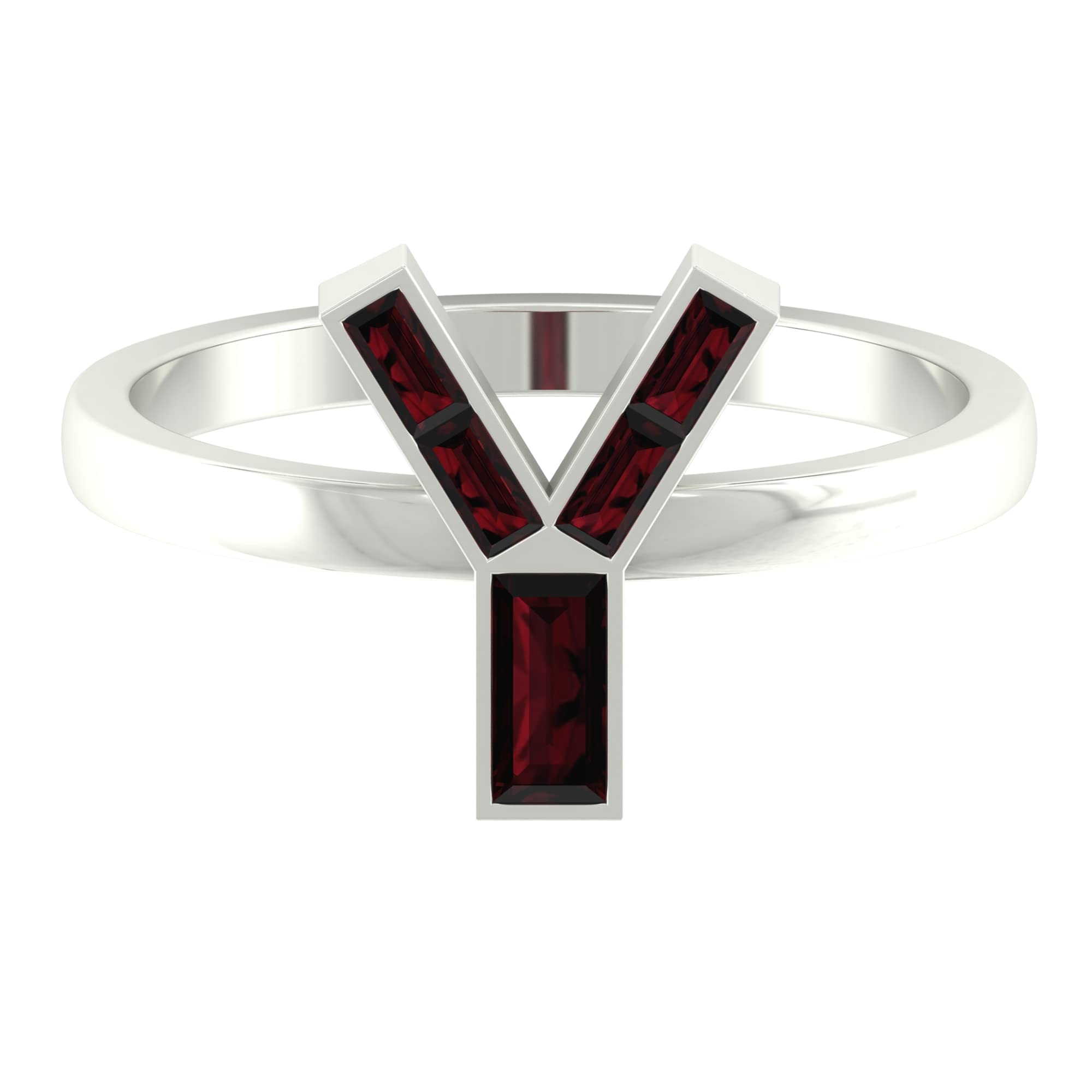 14K White Gold Garnet Initial Rings A-Z | Personalized Alphabet Letter Rings with Baguette Garnets | Channel Set Birthstone Jewelry for Women | Perfect Gift for Birthday, Anniversary & Special Occasions