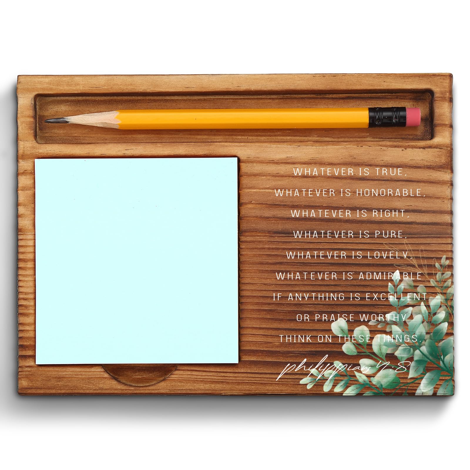 Vizuzi Bible Verse Philippians 4:8 Christian Sticky Note Holder - Inspirational Scripture Desk Organizer for Prayer, Office & Home Decor - Perfect Gift for Women, Men, Coworkers, Employees & Friends - Self-Stick Note Pad Holder with Positive Message (ZSS51)