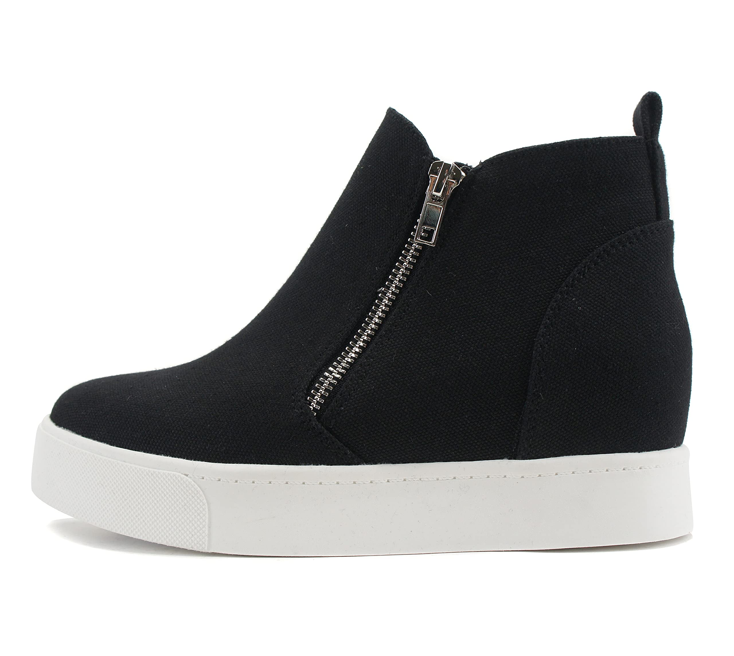 Taylor Black Hidden Wedge Sneakers with Side Zipper - Fashionable Comfort Shoes for Women | Perfect for Work, Travel & Casual Outfits
