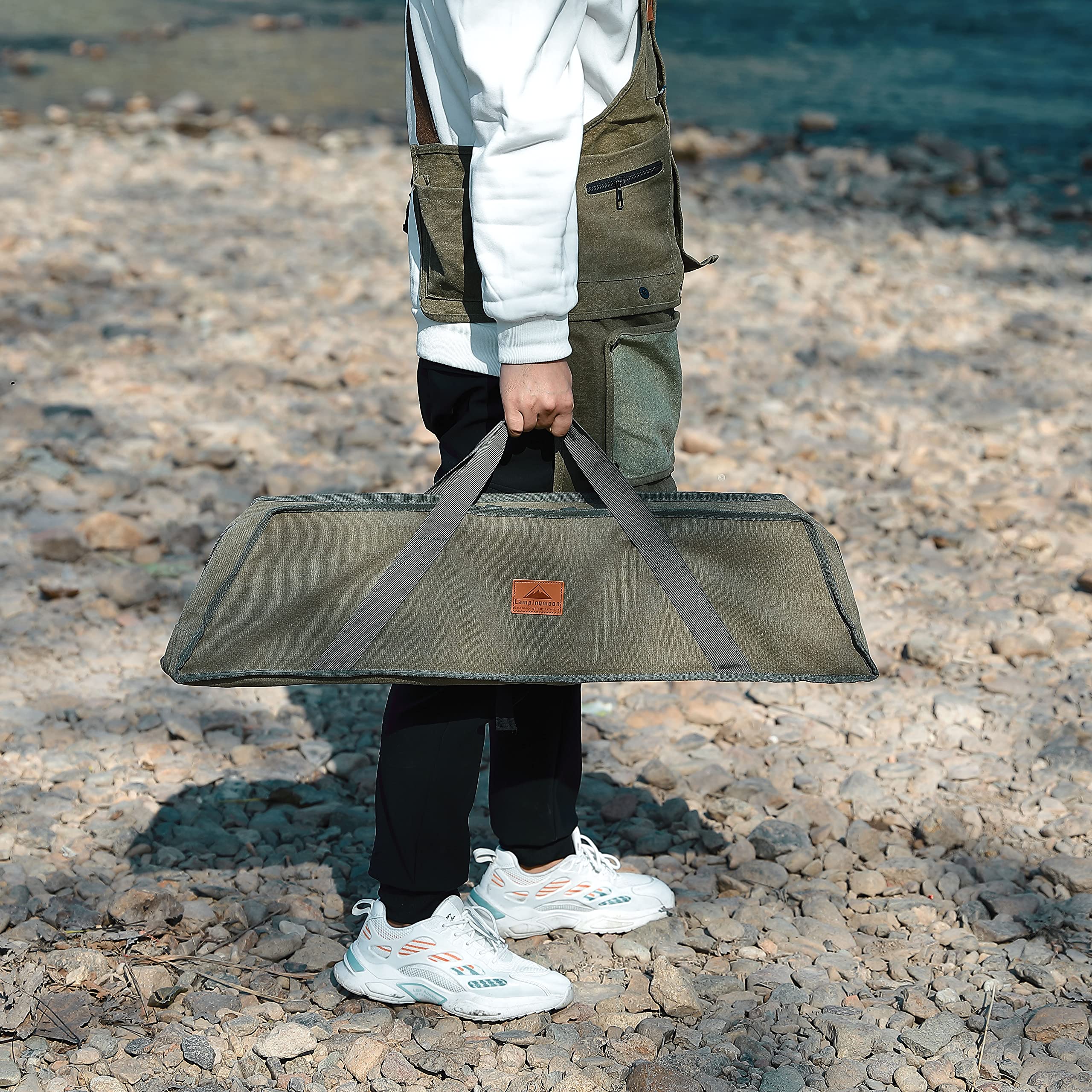 CampingMoon Portable Camping Grill Table with Removable Center Plates & Canvas Carrying Bag - Medium Size, Silver | Perfect for Outdoor BBQ, Picnics, Tailgating & Backyard Gatherings