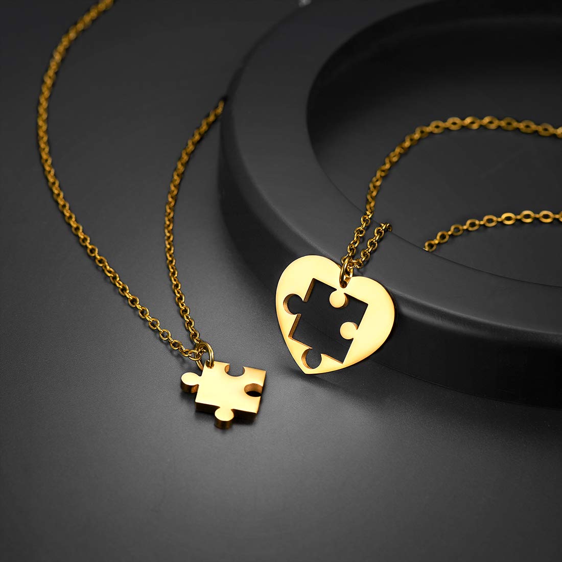 U7 Matching Couple Necklaces for Women & Men - Stainless Steel Puzzle Piece Pendant Jewelry with 18K Gold Plated & Black Options - Romantic Gift for Couples, Best Friends & Anniversaries - Perfect for Valentine's Day, Weddings & Relationship Milestones