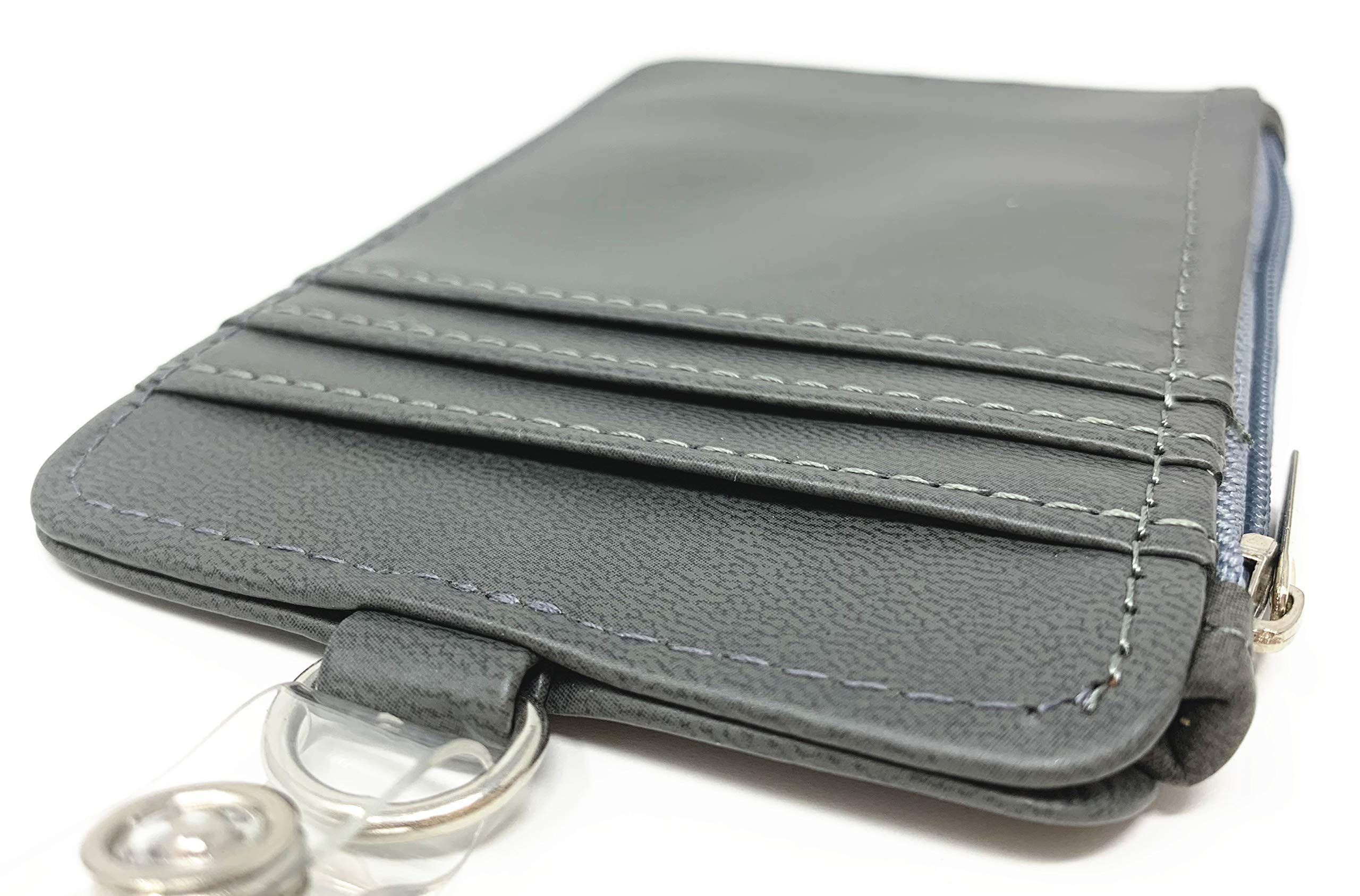 Vertical PU Leather ID Badge Holder with 1 Window, 4 Card Slots & Side Zipper Pocket - Grey | Secure & Stylish Employee ID Card Holder for Work, School & Events | RFID Blocking & Durable Design