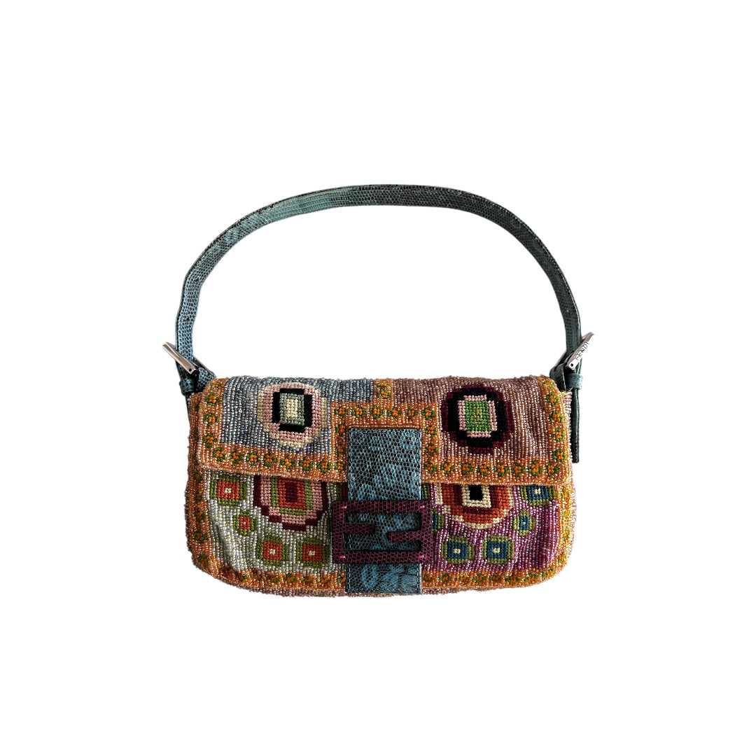 Vintage Fendi Madonna Beaded Baguette Bag - Luxury Designer Crossbody Purse for Women, Perfect for Parties, Weddings & Evening Events