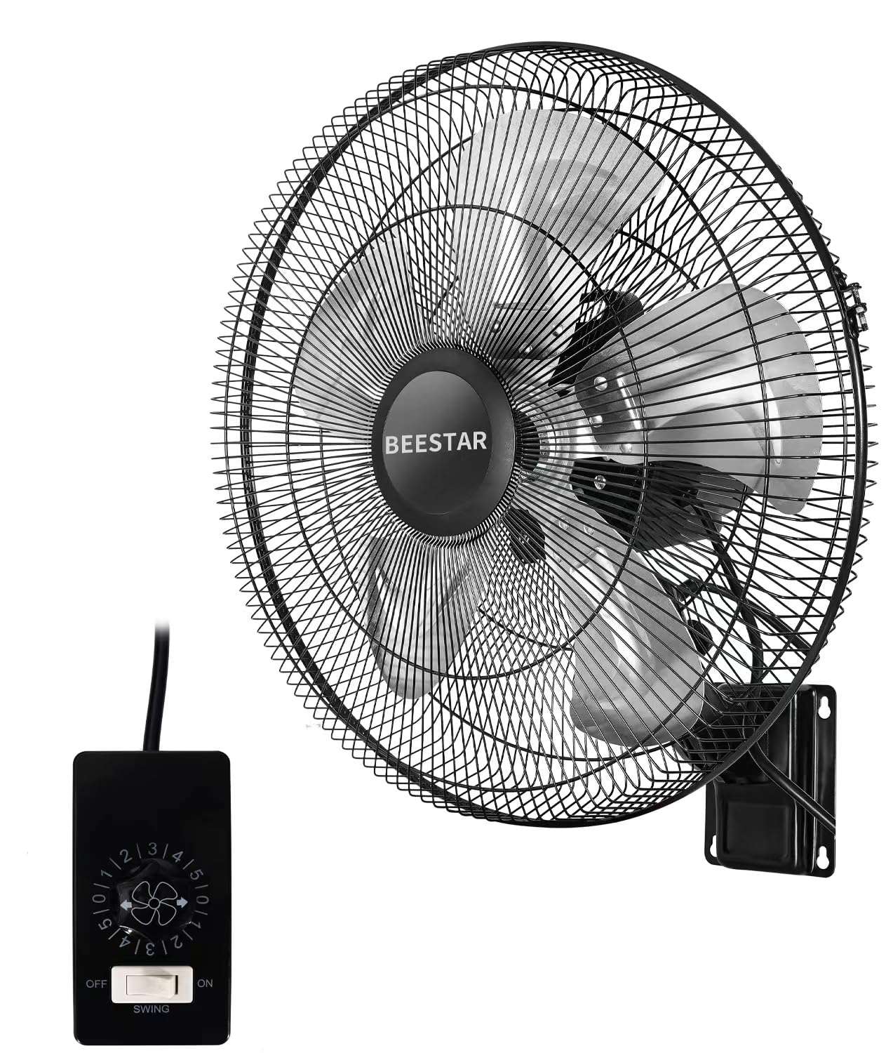 BEESTAR 18 Inch High Velocity Wall Mount Fan - 5 Speed Industrial Fan with 90° Horizontal Oscillation, Heavy Duty Metal Construction for Warehouse, Greenhouse, Basement & Workshop Cooling | Perfect for Large Spaces, Ventilation & Air Circulation
