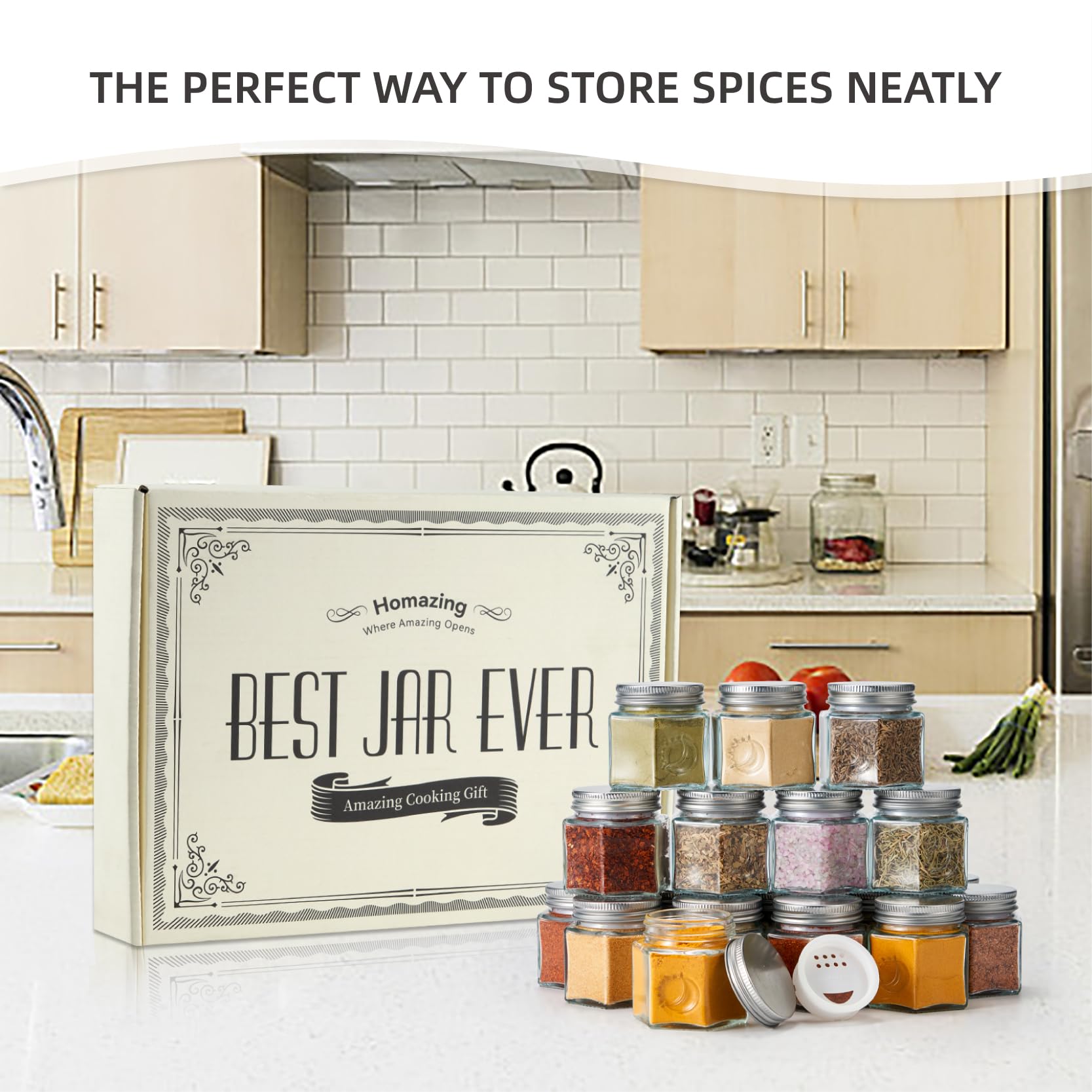 20-Pack Large 4oz Magnetic Spice Jars - Hexagon Glass Containers with Shaker Lids & Labels for Refrigerator, Kitchen, RV, Travel Trailer - Perfect for Space-Saving Spice Storage & Organization