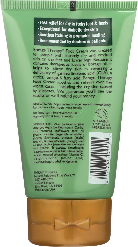 Shikai Borage Dry Skin Foot Cream - 4.2 Oz - Intense Moisturizing Treatment for Cracked Heels & Rough Feet - Perfect for Daily Foot Care & Pedicures