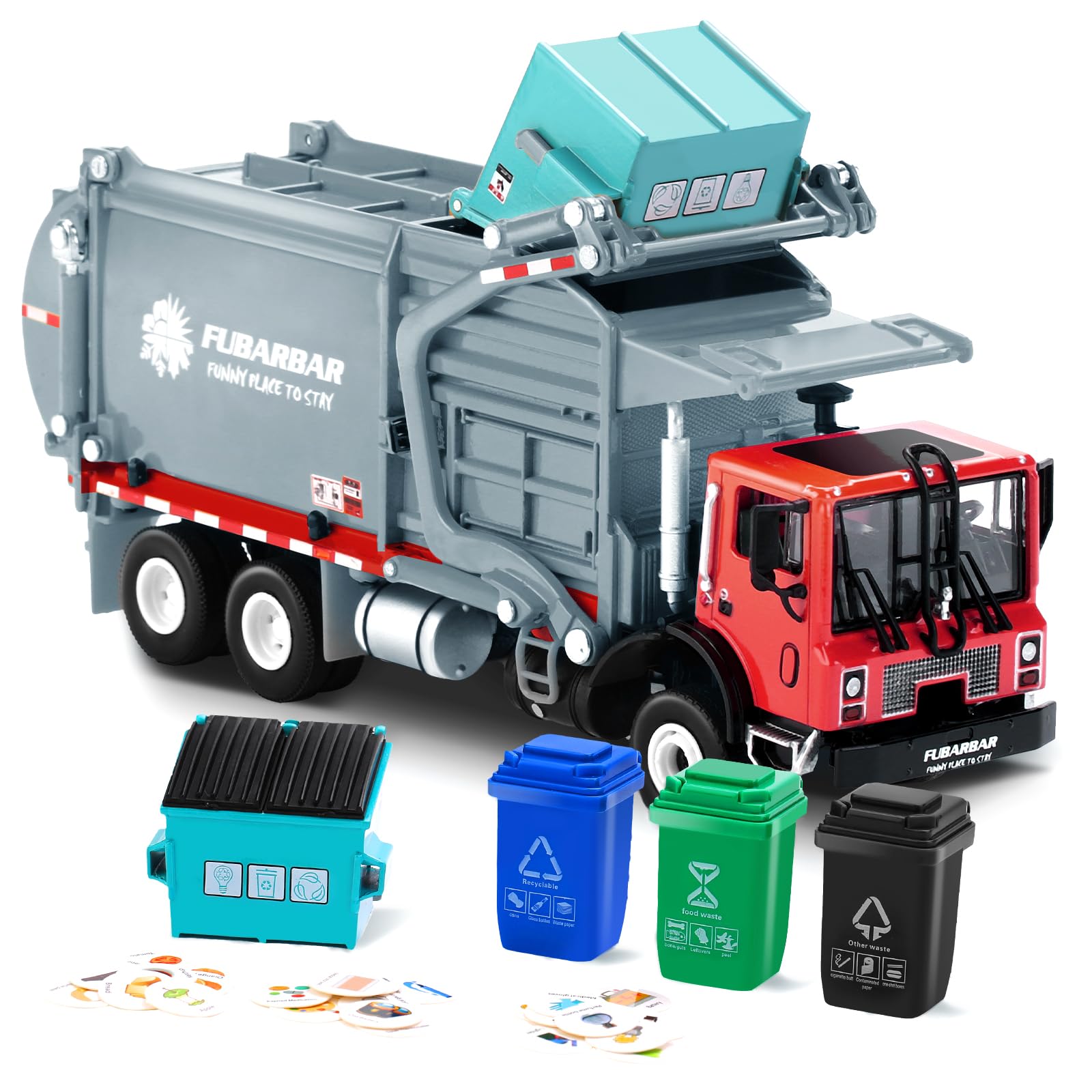 1:43 Scale Metal Diecast Alloy Garbage Truck Toy - Recycling Waste Transport Vehicle Model for Kids Ages 3-6 (Gray) | Realistic Trash Collection Play, Educational Pretend Play, Birthday Gift Idea