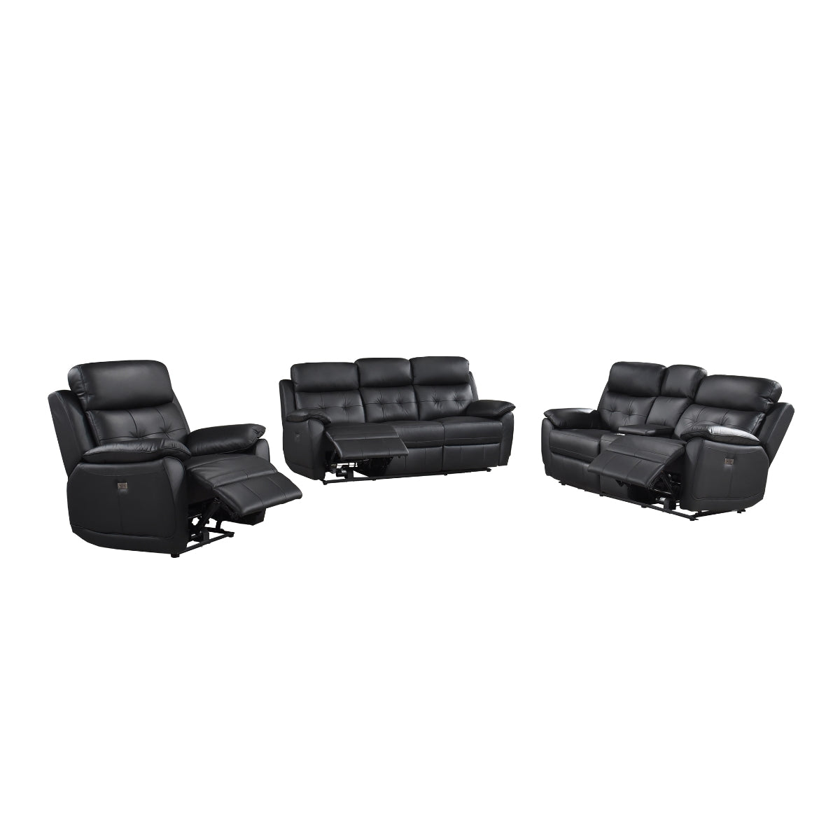 Premium Black Leather Power Reclining Loveseat with USB Charging Ports - Modern Living Room Furniture for Movie Nights & Home Theater Comfort