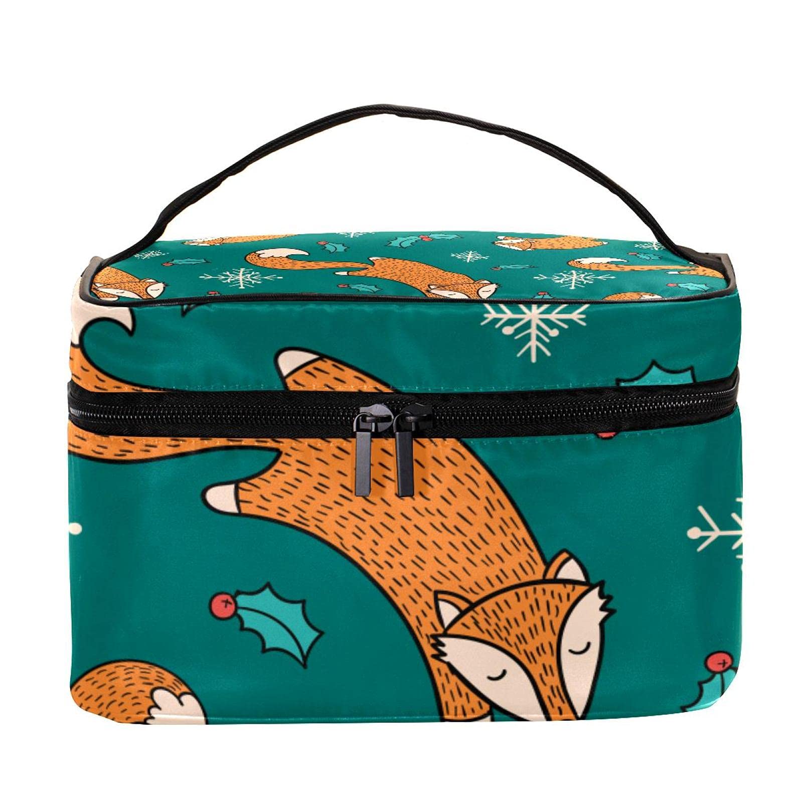 Cartoon Fox Print Large Travel Makeup Bag - Waterproof Cosmetic Organizer with Zipper for Women & Girls - Perfect for Travel, Gym, and Daily Essentials Storage
