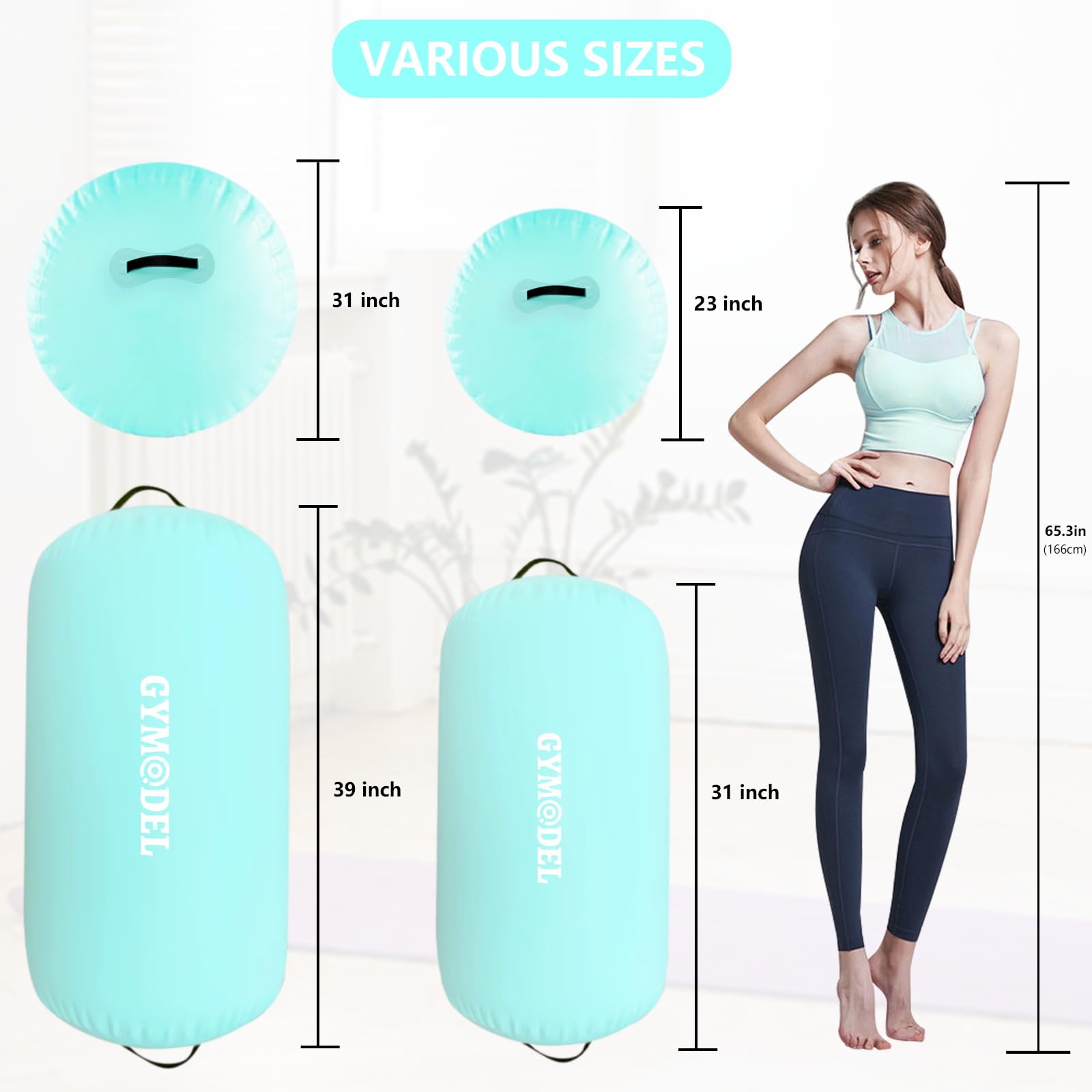 Inflatable Gymnastics Air Roller Barrel - Tumbling Training Mat for Back Handspring, Cheerleading & Yoga | Portable with Pump for Home, Gym & Outdoor Use | Perfect for Kids, Teens & Adults Fitness Practice