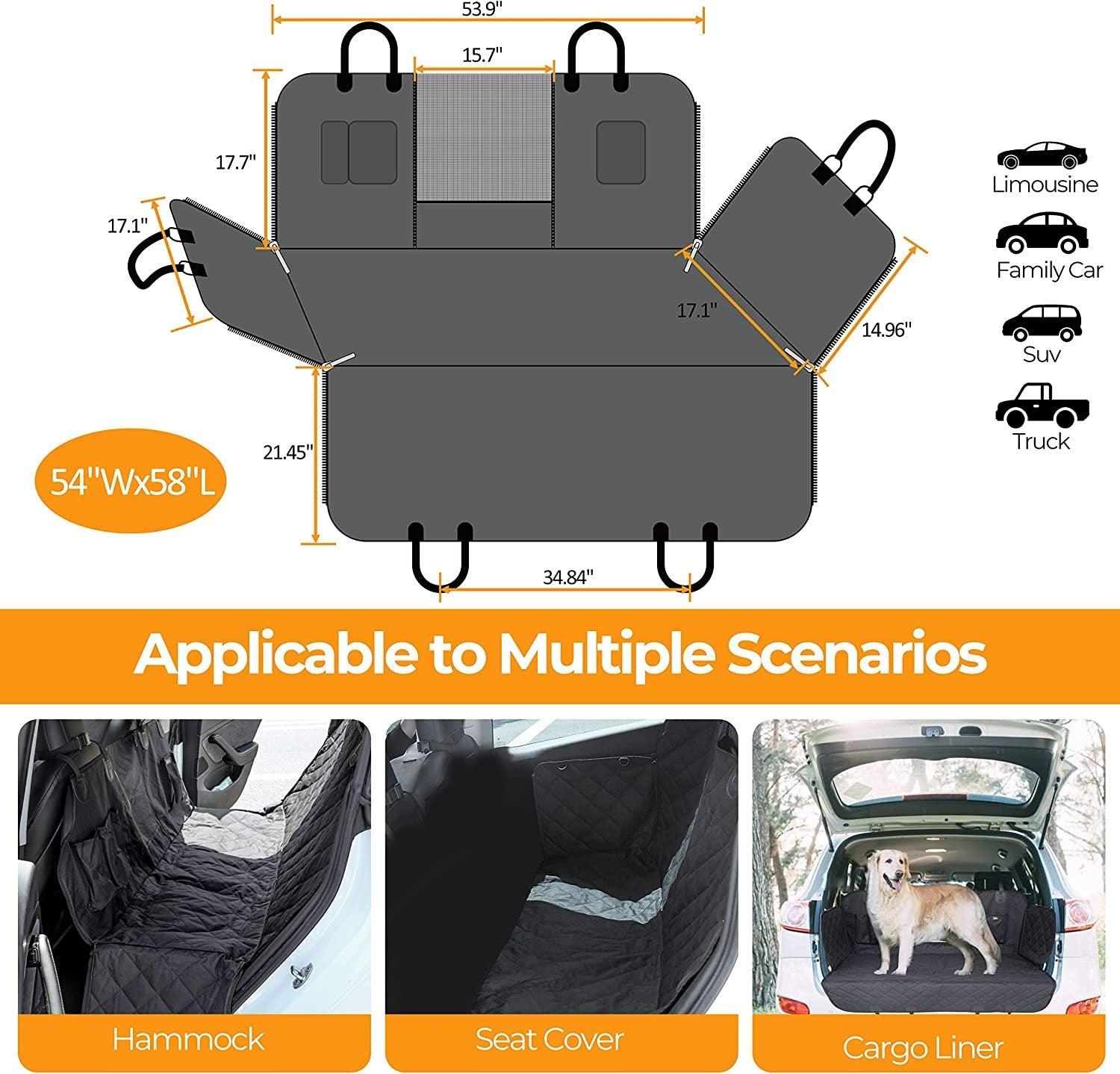 Premium Waterproof Dog Car Seat Cover for Back Seat - Scratchproof & Nonslip Pet Hammock with Mesh Window - Fits Cars, Trucks & SUVs - Protect Your Vehicle from Dirt, Hair & Scratches - Perfect for Road Trips, Daily Commutes & Pet Adventures