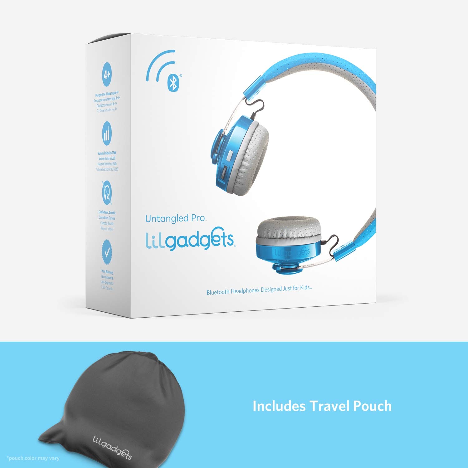 LilGadgets Untangled Pro Wireless Kids Headphones with Microphone - Volume Limited Safe Headphones for Children, SharePort Technology, SoftTouch Ear Cushions (Blue) - Perfect for School, Online Learning & Travel