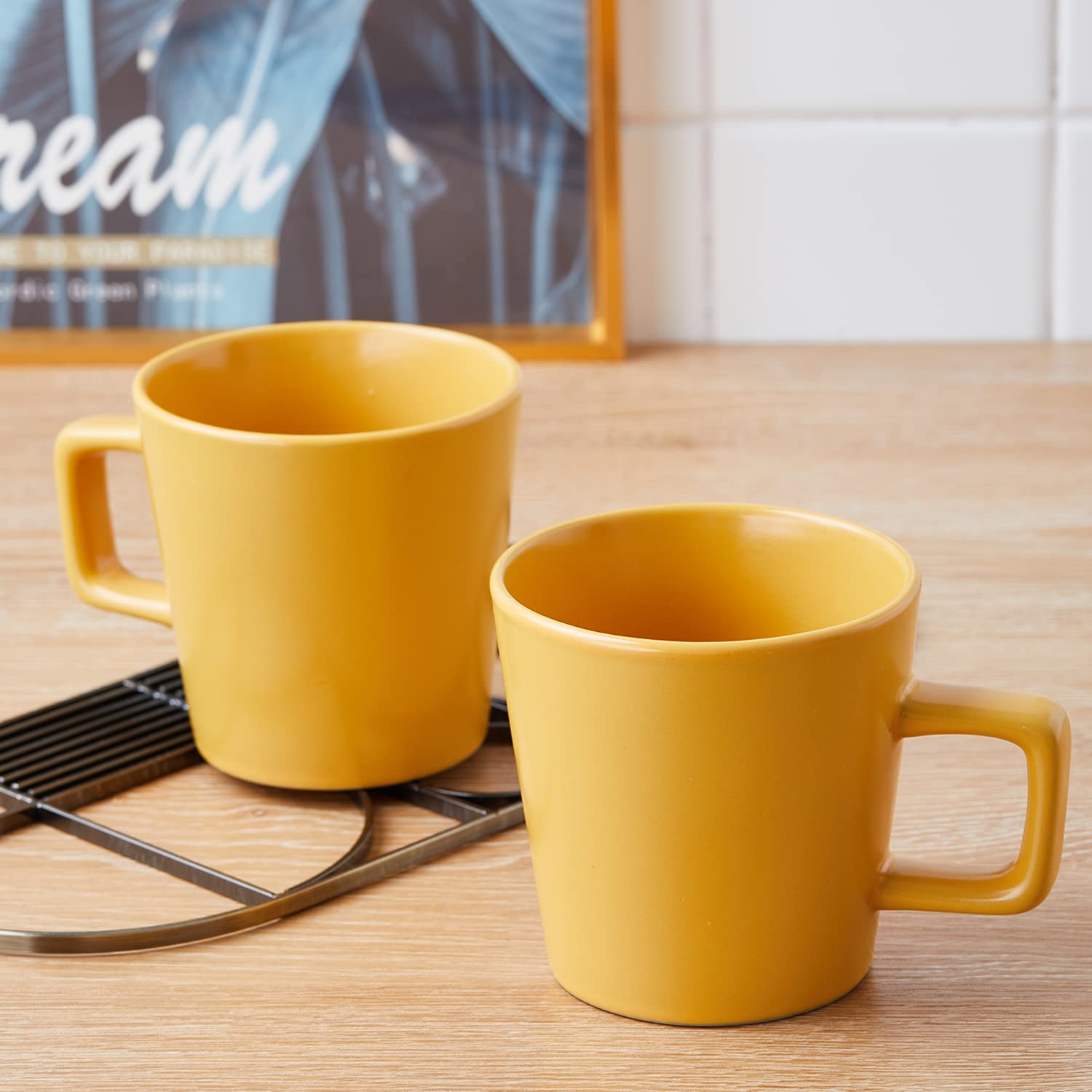 Stone Lain Cleo Modern 32-Piece Dinnerware Set - Stoneware Plates & Bowls for 8, Includes Pasta Bowls in Sunny Yellow | Perfect for Family Dinners, Entertaining & Everyday Use