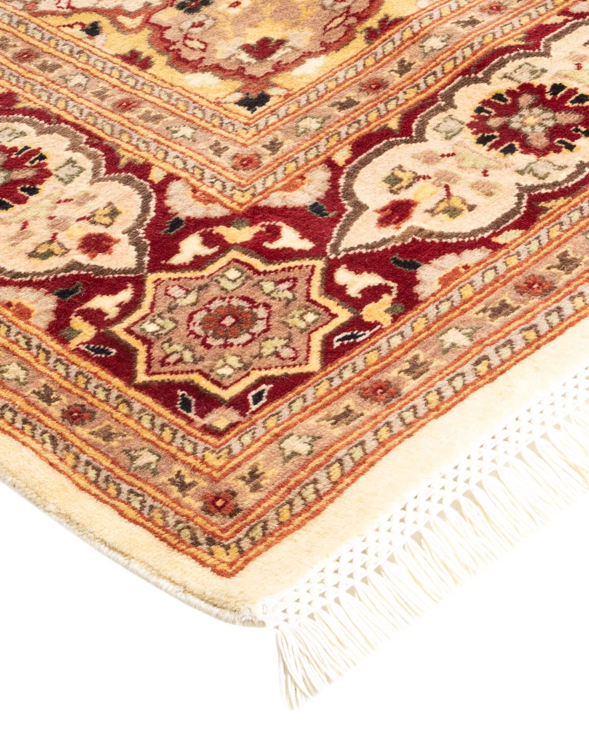 Handmade Wool Traditional Oriental Mogul Ivory 6x9 Area Rug - One of a Kind Hand Knotted Solo Rugs for Living Room, Bedroom & Dining Room Decor