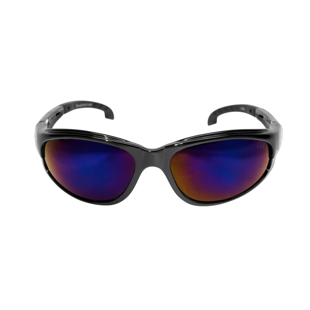 Dakura SW118 Military Grade Safety Glasses - ANSI/ISEA & MCEPS Certified, UV400 Protection, Anti-Scratch & Non-Slip Design, Black Frame with Blue Mirror Lens (5.04