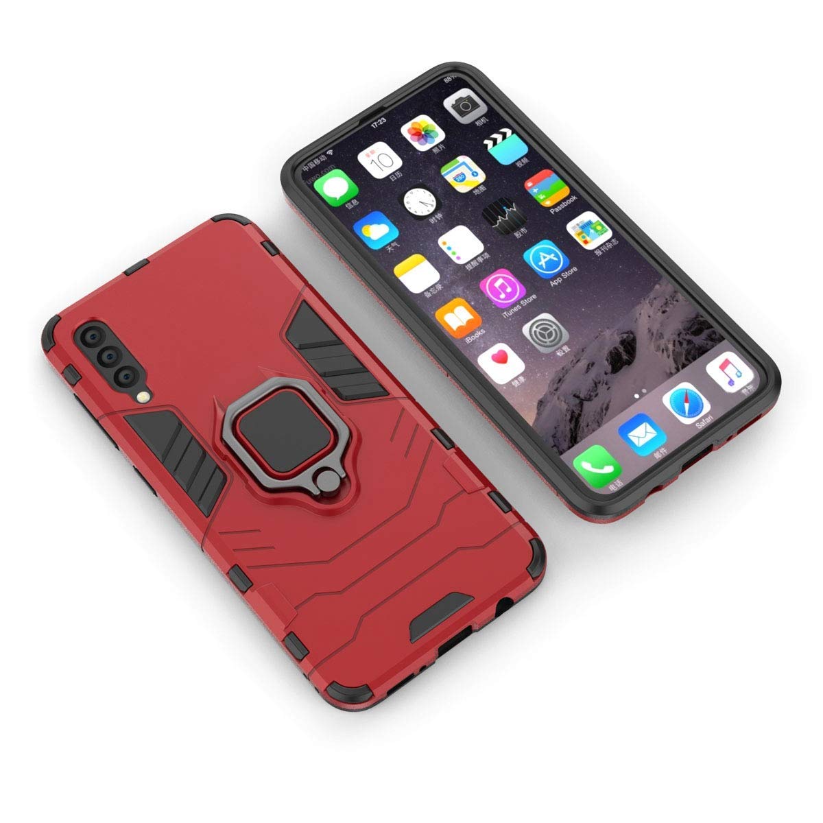 Magnetic Ring Holder 360 Protective Case for Samsung Galaxy A50/A50S/A30S - Red | Car Mount Compatible, Anti-Slip Grip for Driving & Daily Use