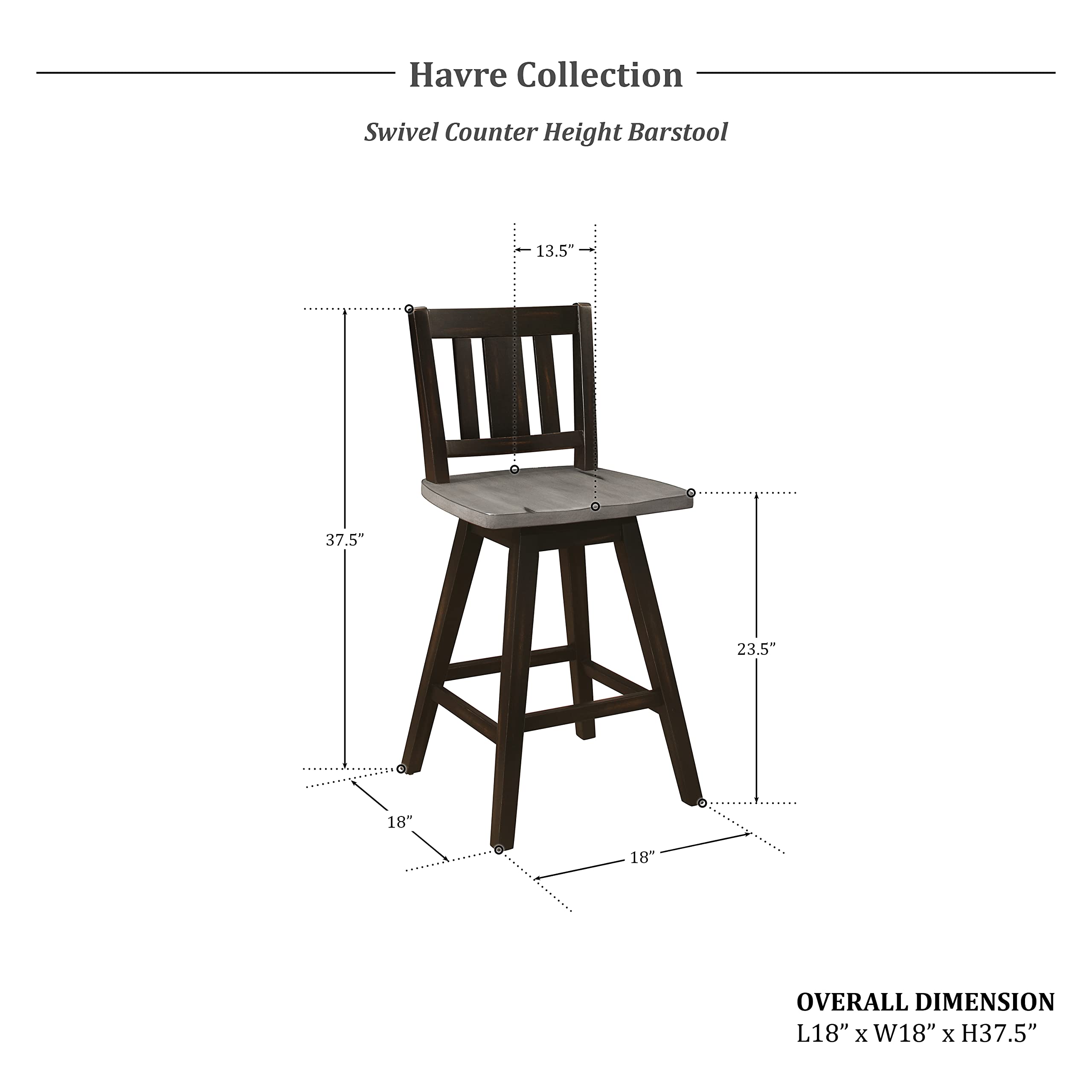 Modern Swivel Counter Height Bar Stools Set of 2 - Solid Wood Kitchen Island Stools with High Back, Footrest & Vertical Slat Design - 24