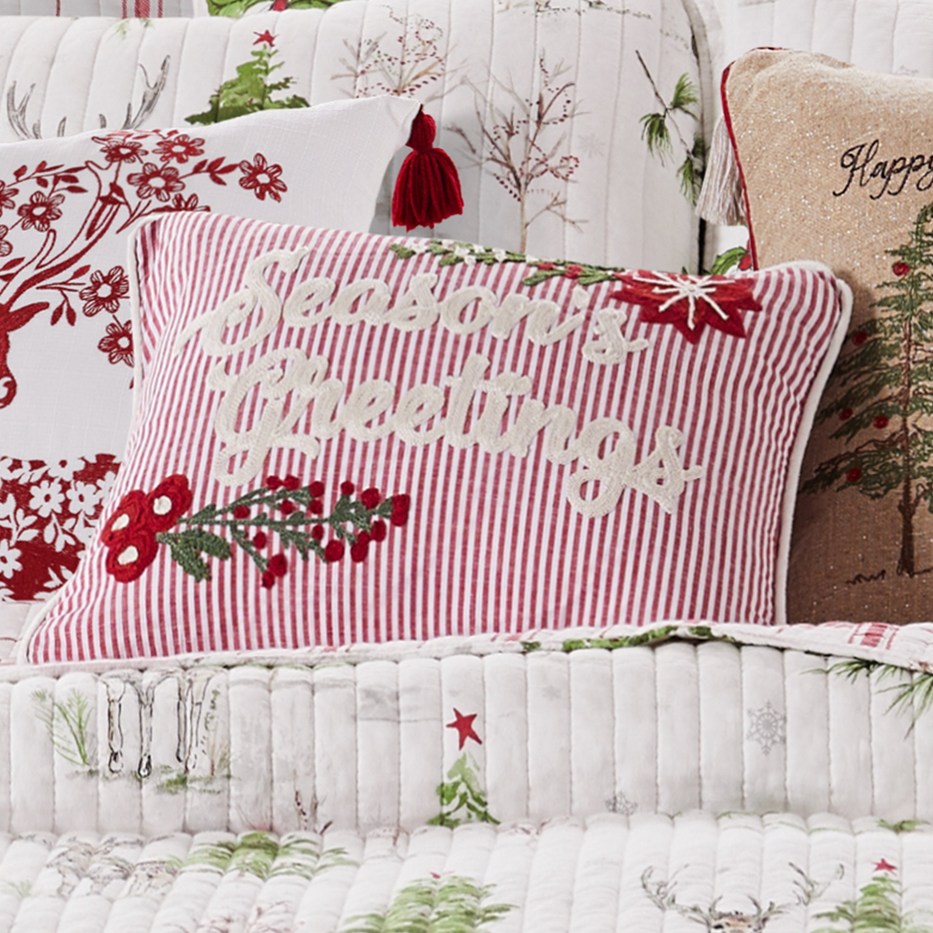14x18 Sleigh Bells Seasons Greetings Christmas Decorative Throw Pillow - Perfect for Holiday Home Decor, Sofa & Couch Accent