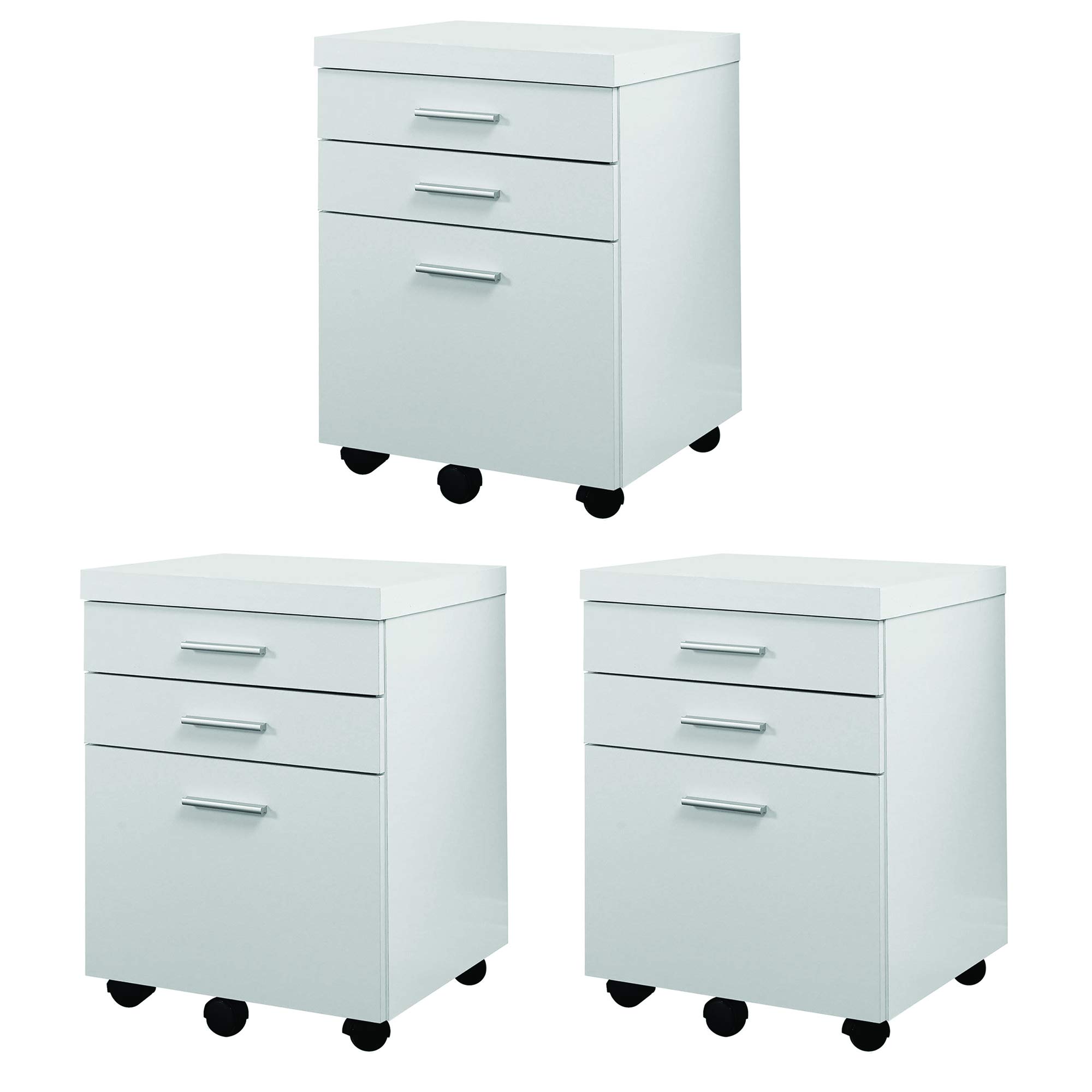 Monarch 3 Drawer Rolling Portable Filing Cabinet - White (3 Pack) | Mobile Office Storage Solution for Documents, Files & Supplies | Perfect for Home Office, Classroom & Small Business Organization