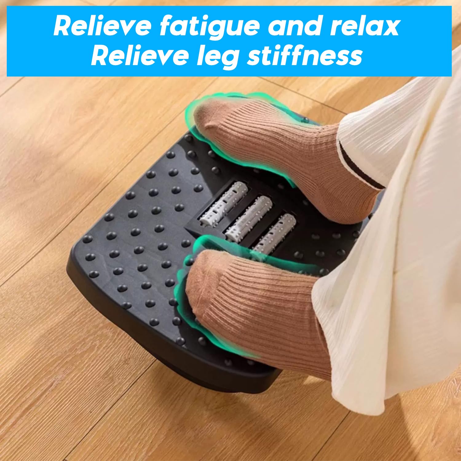 Ergonomic Under Desk Footrest with Massage Rollers - Adjustable Office Foot Stool for Pain Relief & Improved Posture - Detachable Black Design for Home & Office Workspaces - Perfect for Long Hours of Sitting at Computer Desks
