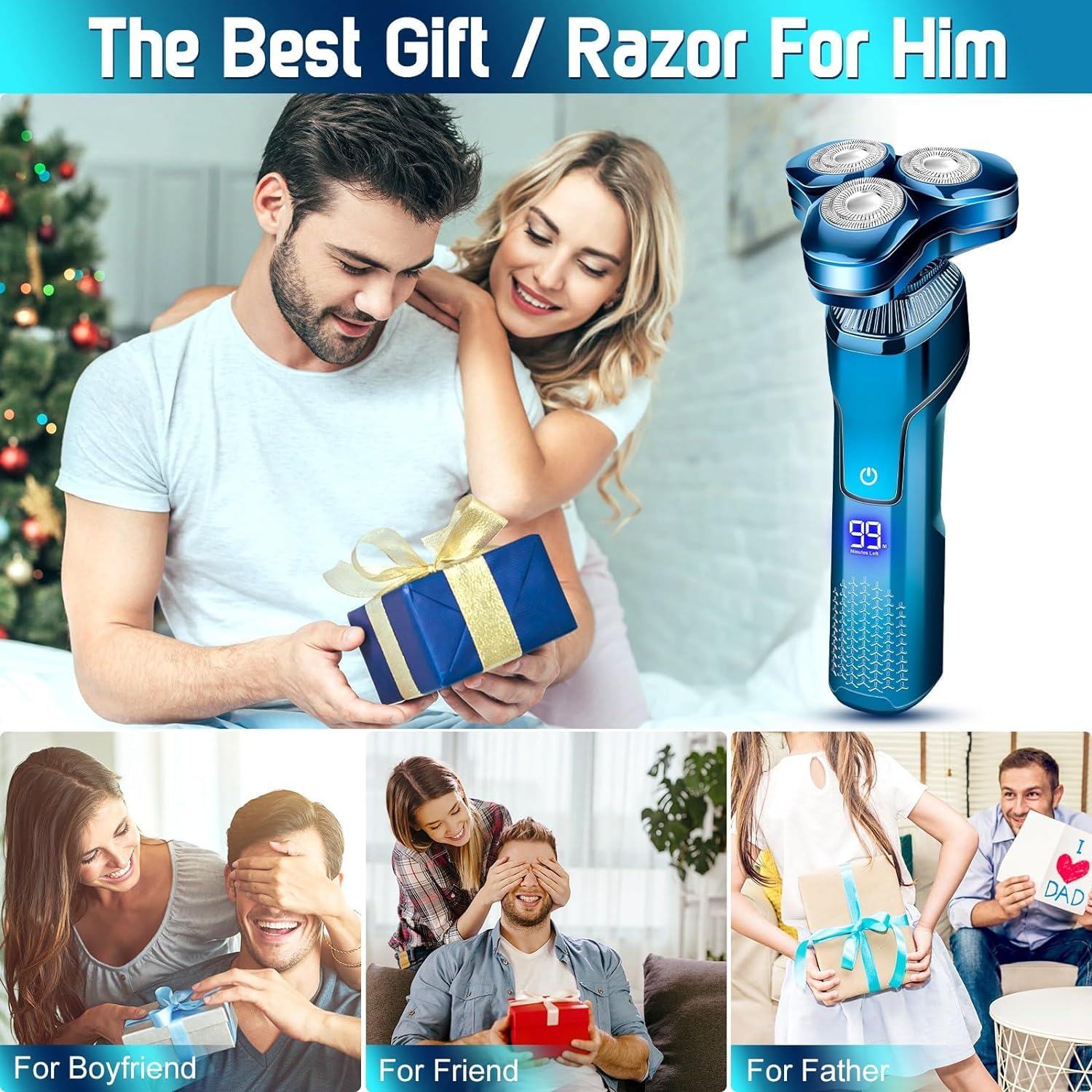 Best Men's Electric Razor - Rotary Shaver with LED Display, Waterproof & Rechargeable | Cordless Floating Head with Replaceable Blades | Perfect for Travel, Home & Office Use