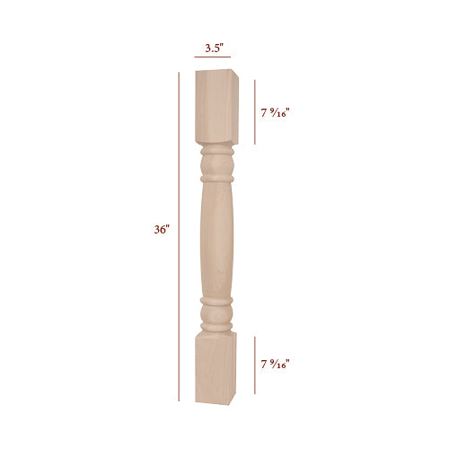 Large Plain Round Auburn Island Leg - Durable Wooden Table Legs for DIY Furniture, Kitchen Islands & Home Decor Projects