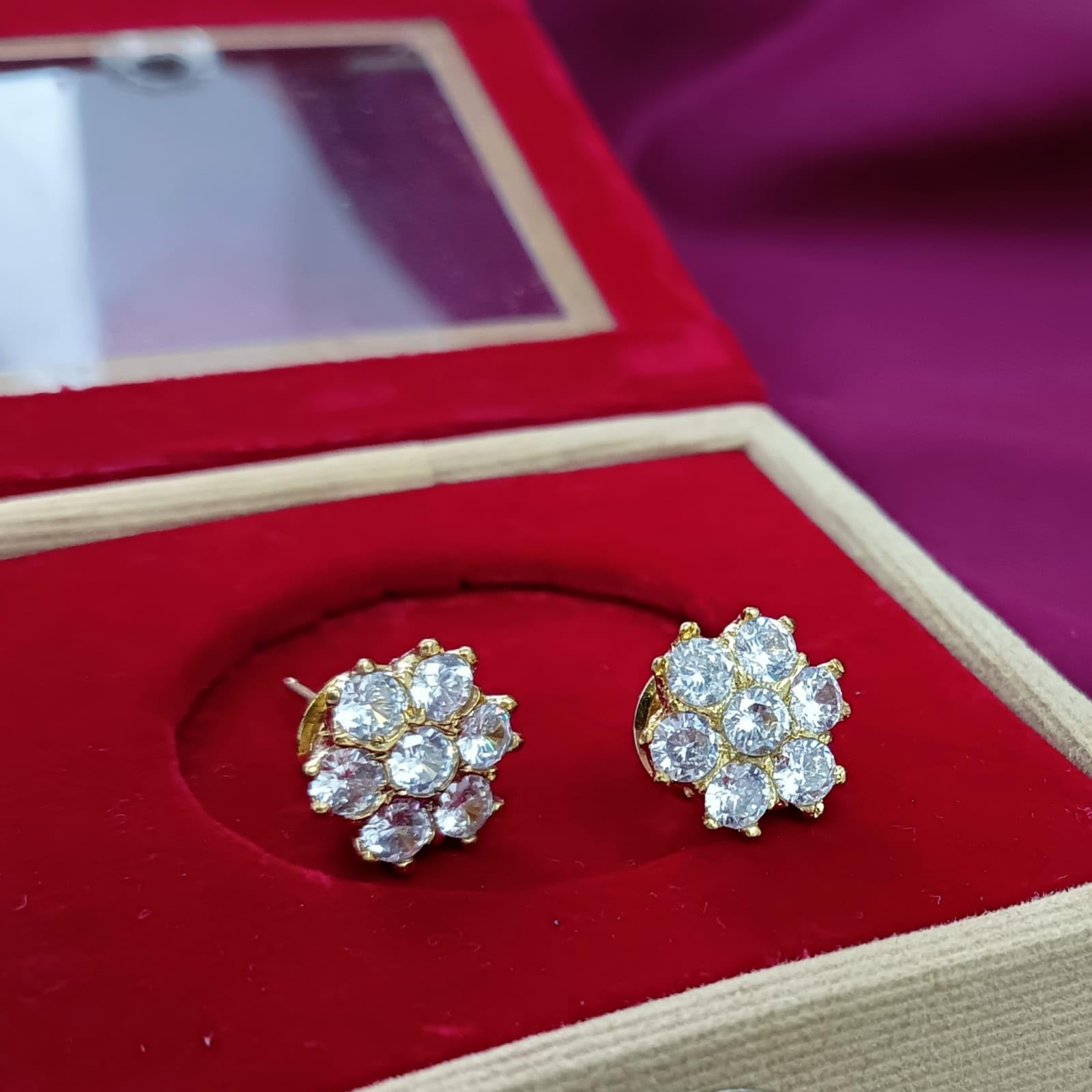 Elegant Cubic Zirconia CZ Stud Earrings for Women | Hypoallergenic Indian Jewelry | Perfect for Weddings, Parties & Daily Wear