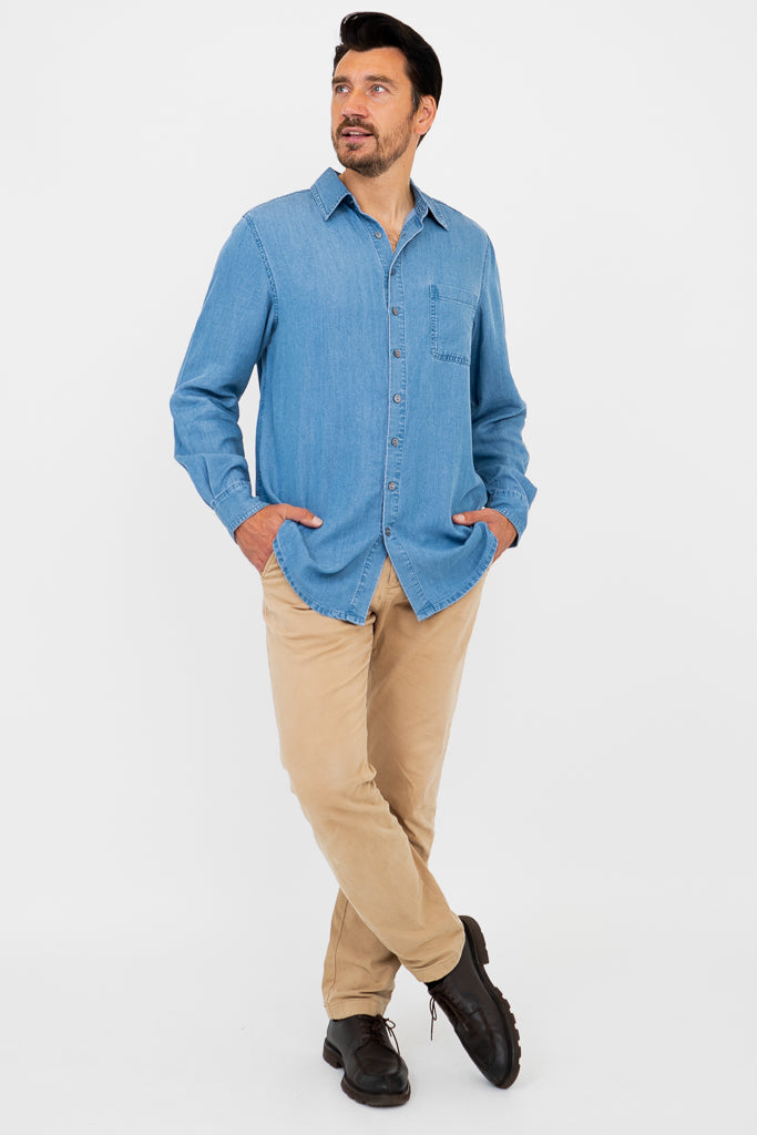 Men's Tencel Denim Shirt for Men | Breathable & Comfortable Casual Button Down Shirt | Perfect for Office, Date Night & Weekend Outings