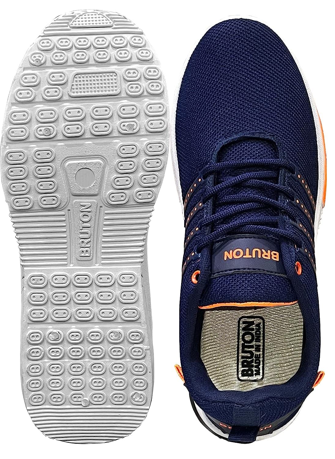 BRUTON Men's Casual & Running Shoes - Lightweight Sports Sneakers in Blue & Orange for Walking, Jogging, and Gym Workouts