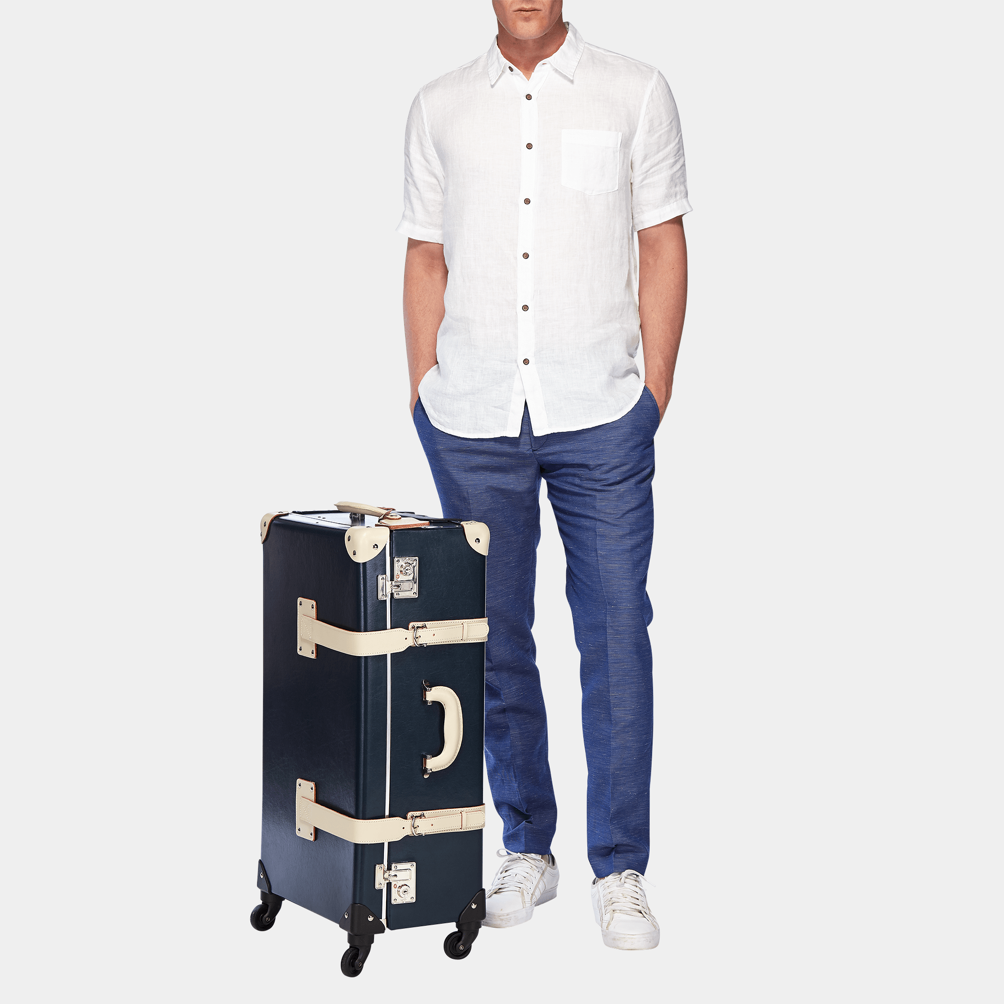 The Anthropologist Navy Check In Spinner Luggage - Lightweight 360° Spinner Suitcase for Travel, Business & Weekend Getaways