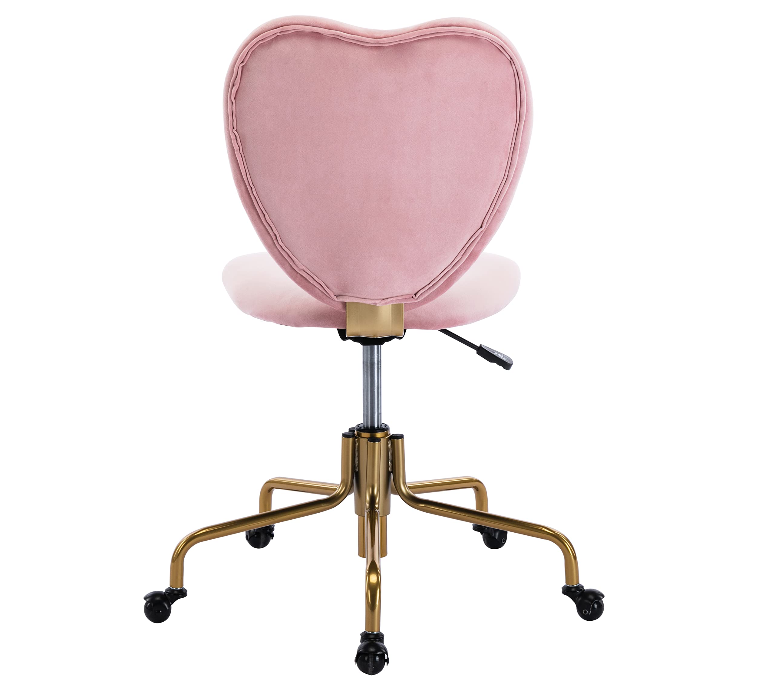 Pink Velvet Swivel Office Chair with Adjustable Height, Wheels & Heart-Shaped Back - Ergonomic Desk Chair for Home Office, Vanity, Study & Gaming